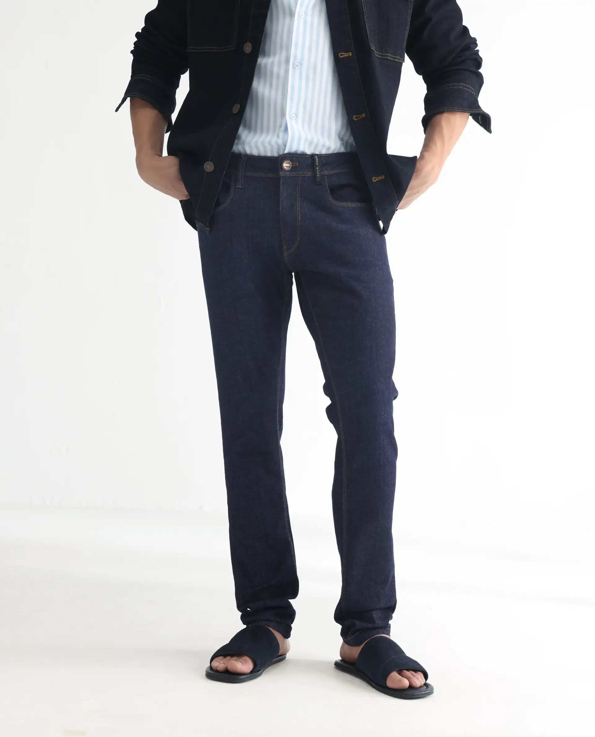 Rare Rabbit Men's Toledo Navy Cotton Plain Hawk Slim Fit Jeans - Image 2