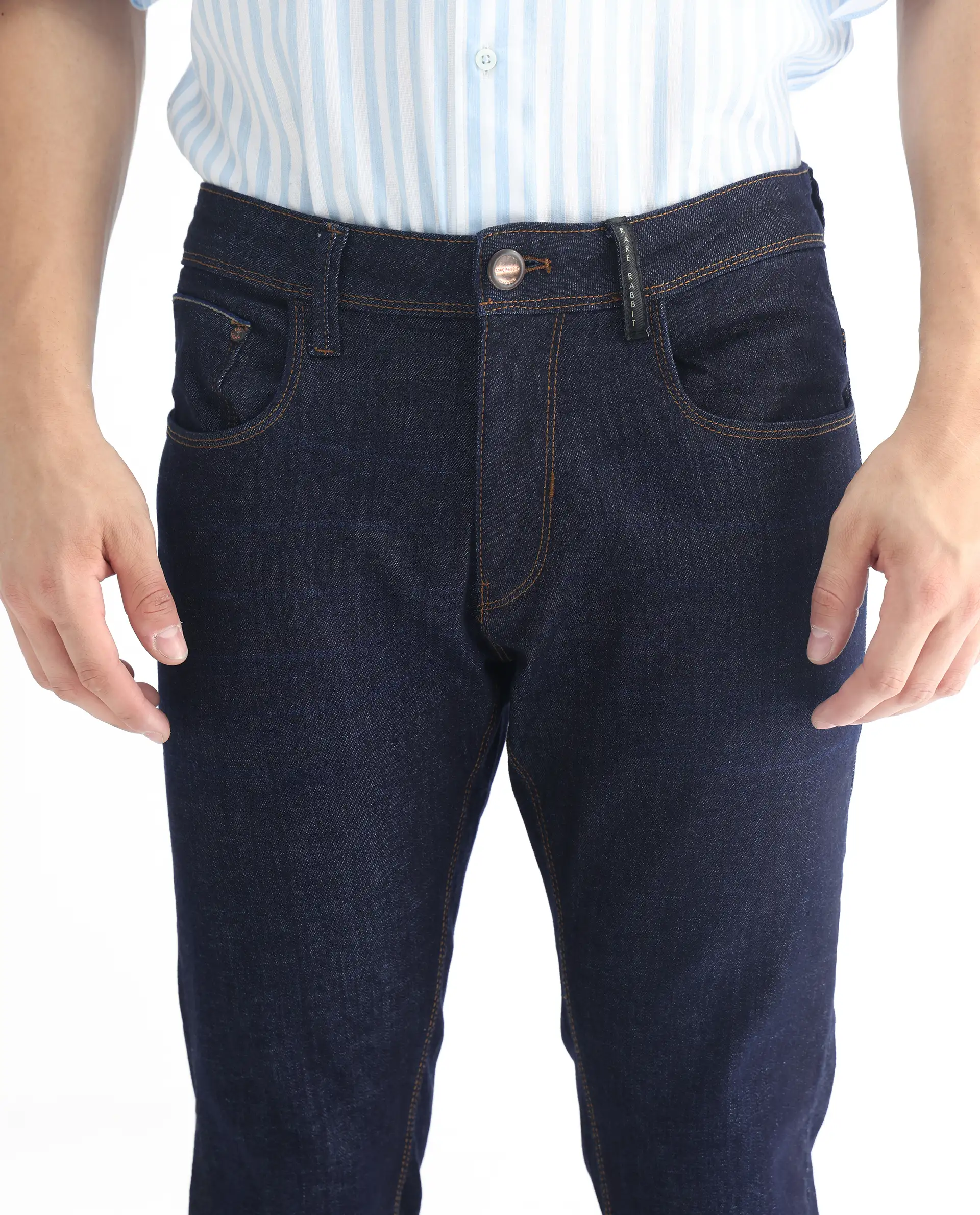 Rare Rabbit Men's Toledo Navy Cotton Plain Hawk Slim Fit Jeans - Image 3