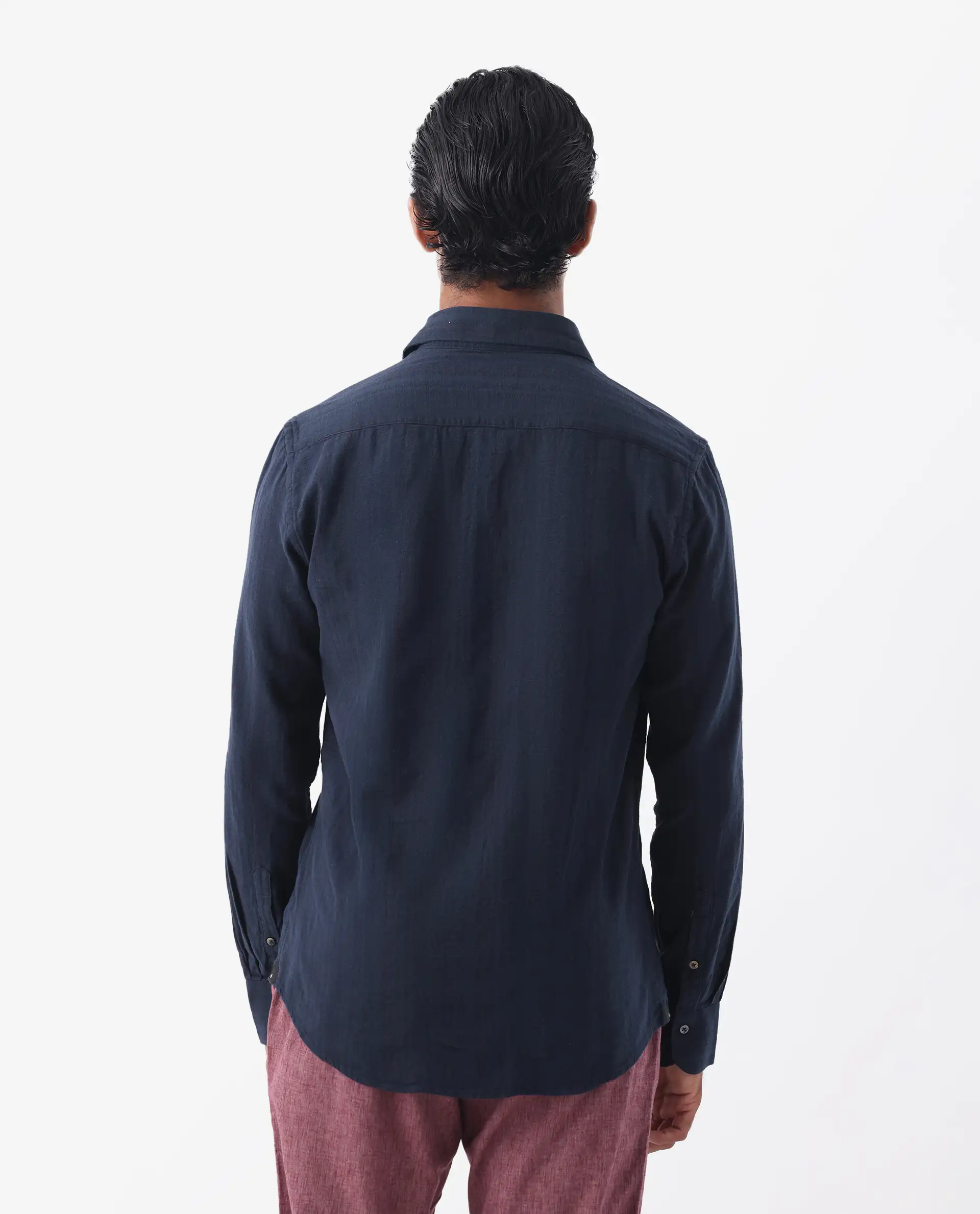 Rare Rabbit Men's Tolic Navy 100% Linen Striped Print Regular Fit Full Sleeve Collared Shirt - Image 4