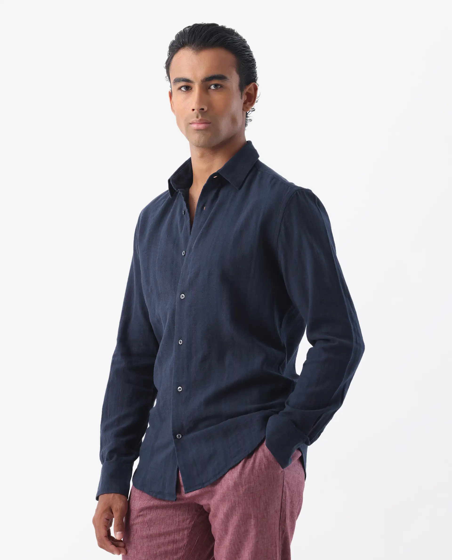 Rare Rabbit Men's Tolic Navy 100% Linen Striped Print Regular Fit Full Sleeve Collared Shirt - Image 5