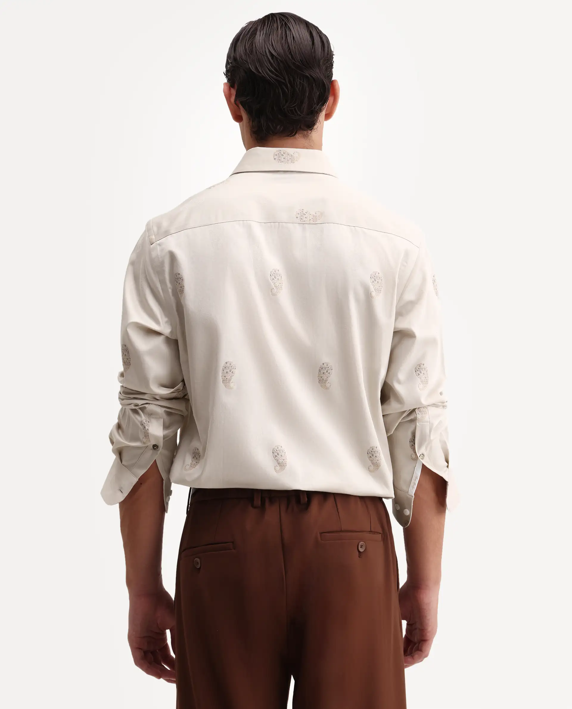 Rare Rabbit Men's Tome Beige Cotton Fabric Full Sleeve Spread Collar Button Regular Jacquard Shirt - Image 7