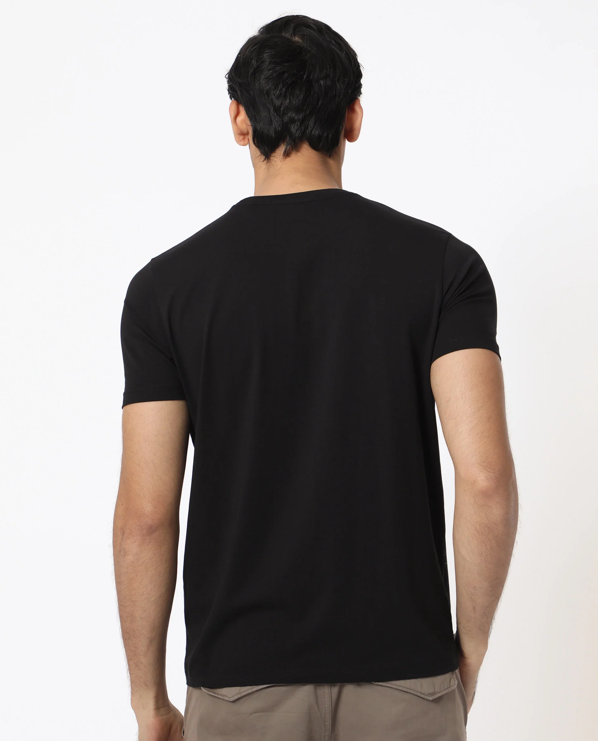 Rare Rabbit Men's Tona Black Velvet Plain Slim Fit Half Sleeve Crew Neck T-Shirt - Image 11