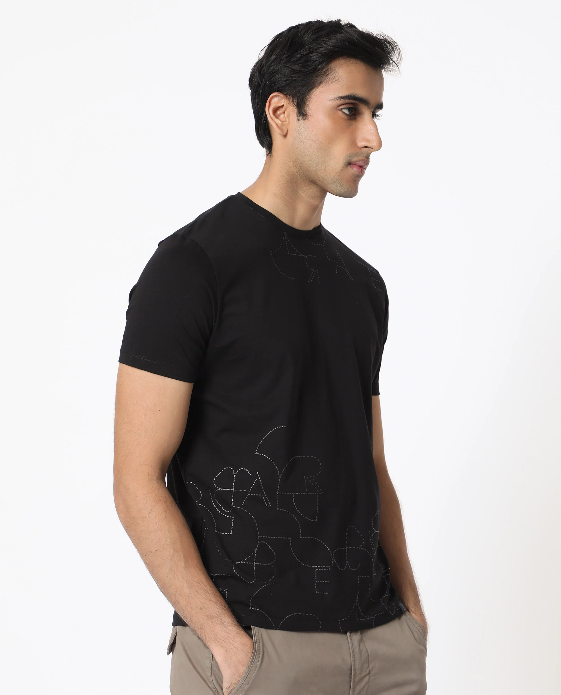 Rare Rabbit Men's Tona Black Velvet Plain Slim Fit Half Sleeve Crew Neck T-Shirt - Image 12