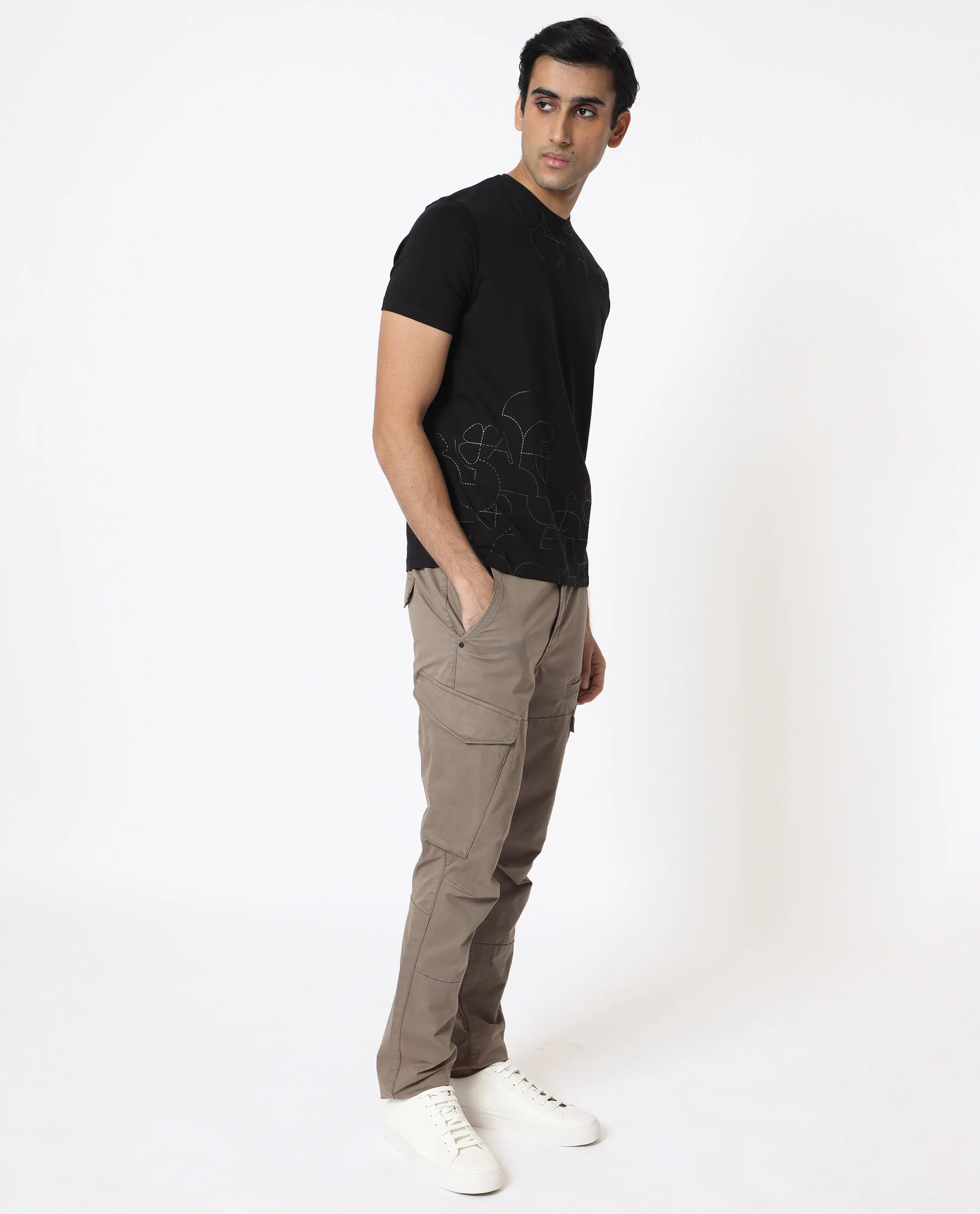 Rare Rabbit Men's Tona Black Velvet Plain Slim Fit Half Sleeve Crew Neck T-Shirt - Image 14