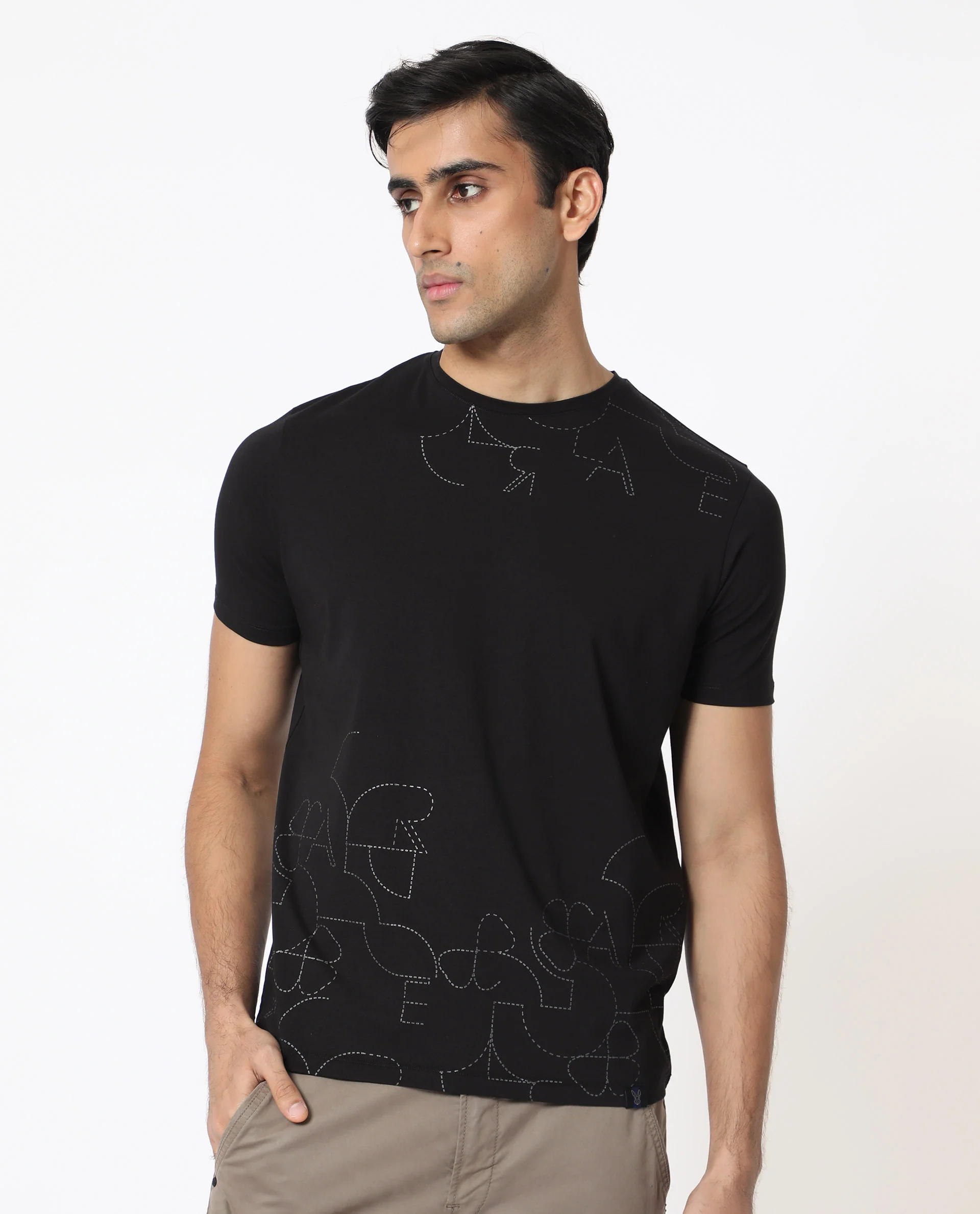 Rare Rabbit Men's Tona Black Velvet Plain Slim Fit Half Sleeve Crew Neck T-Shirt - Image 15