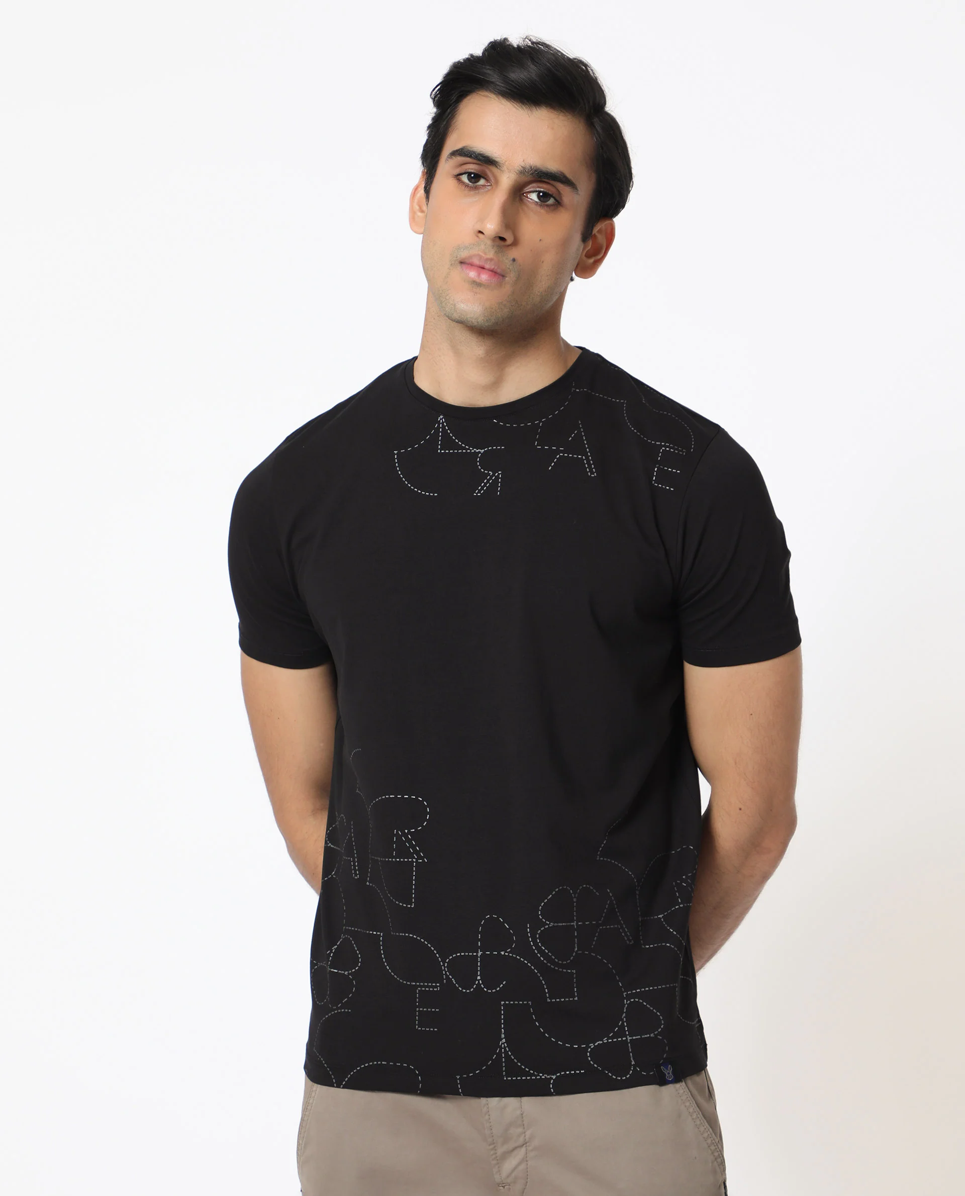 Rare Rabbit Men's Tona Black Velvet Plain Slim Fit Half Sleeve Crew Neck T-Shirt - Image 16