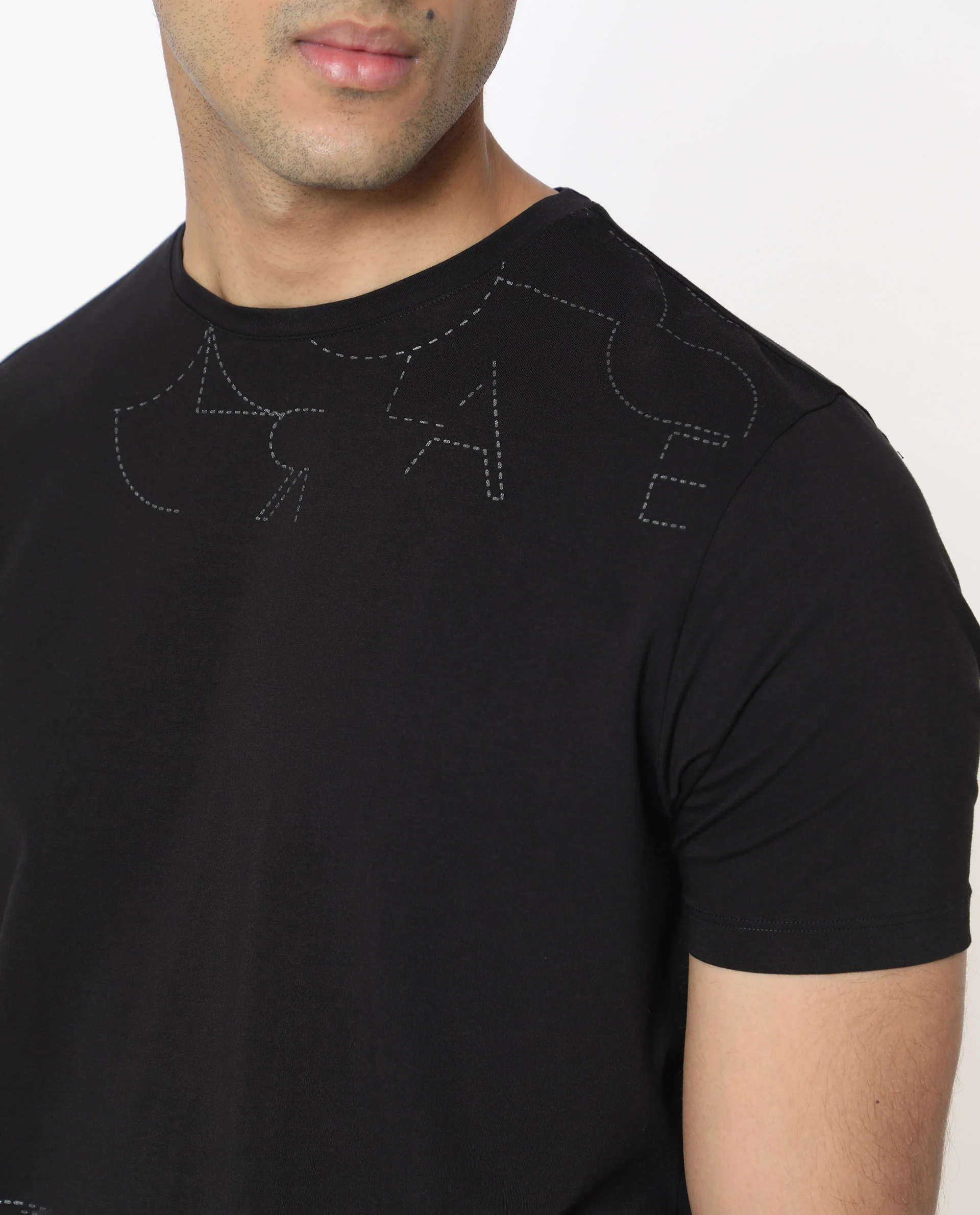 Rare Rabbit Men's Tona Black Velvet Plain Slim Fit Half Sleeve Crew Neck T-Shirt - Image 18