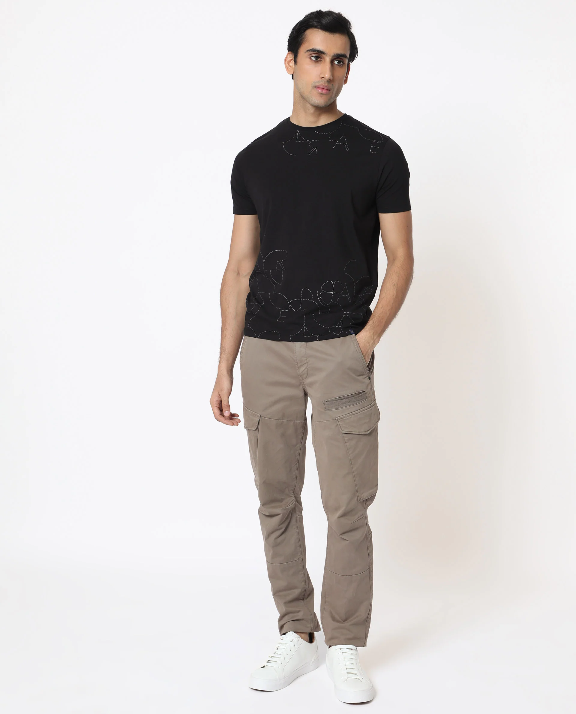 Rare Rabbit Men's Tona Black Velvet Plain Slim Fit Half Sleeve Crew Neck T-Shirt - Image 3
