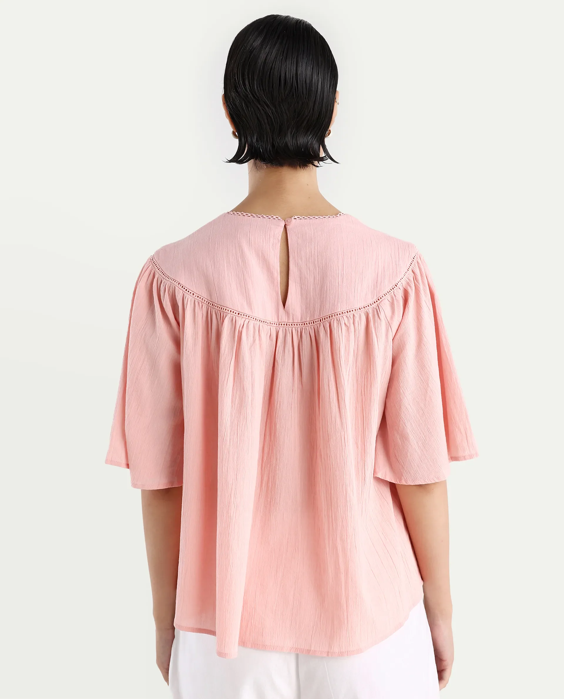 Rareism Women's Tonala Light Pink Cotton Blend Crew Neck Plain Raglan Sleeve Relaxed Fit Top - Image 7