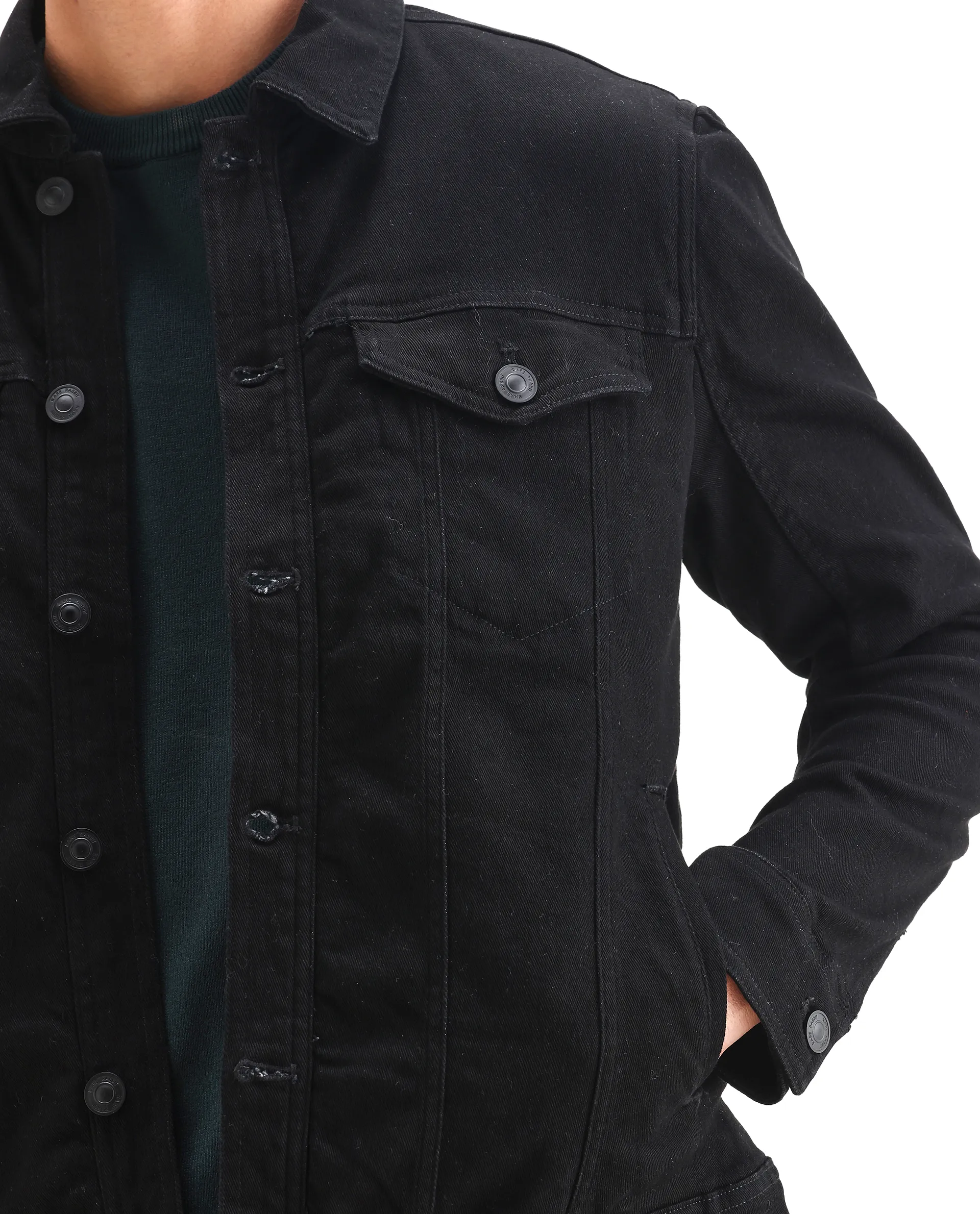 Rare Rabbit Men's Tonk Black Cotton Plain Regular Fit Full Sleeve Spread Collar Jacket - Image 3