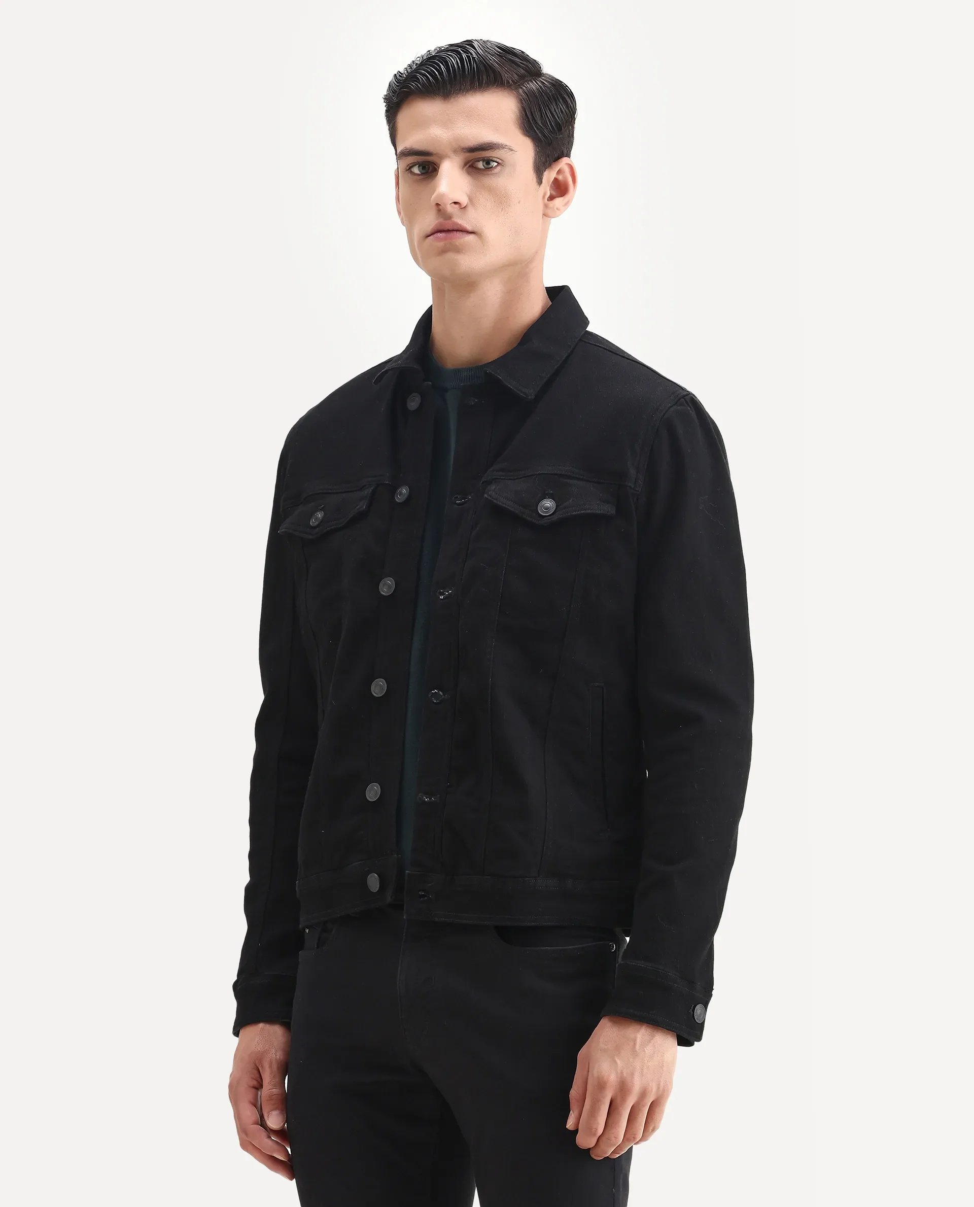 Rare Rabbit Men's Tonk Black Cotton Plain Regular Fit Full Sleeve Spread Collar Jacket - Image 5
