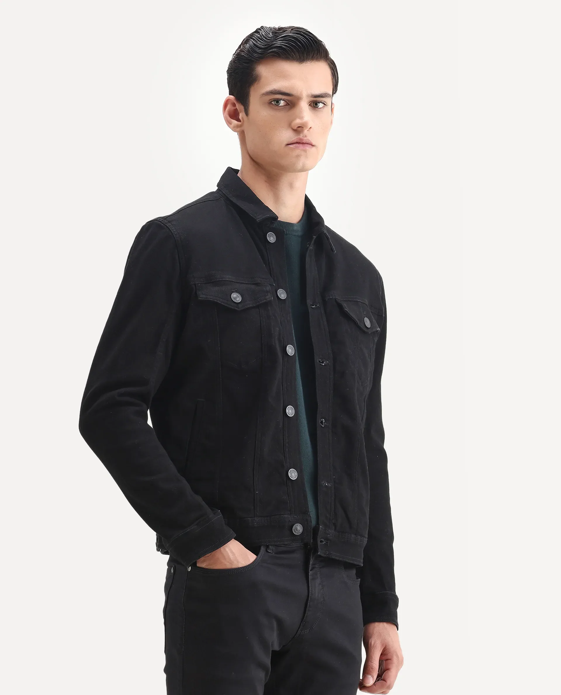 Rare Rabbit Men's Tonk Black Cotton Plain Regular Fit Full Sleeve Spread Collar Jacket - Image 6