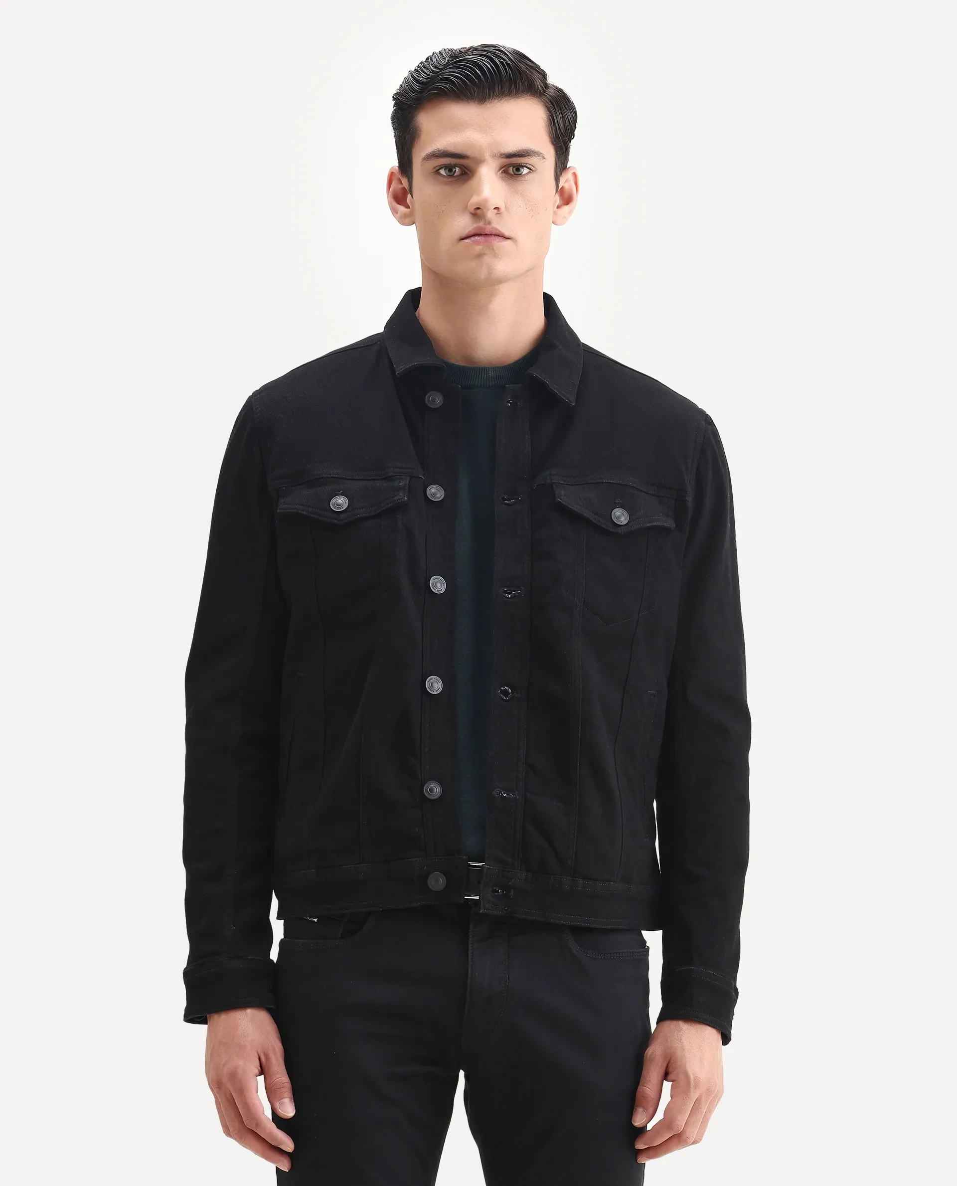 Rare Rabbit Men's Tonk Black Cotton Plain Regular Fit Full Sleeve Spread Collar Jacket - Image 7