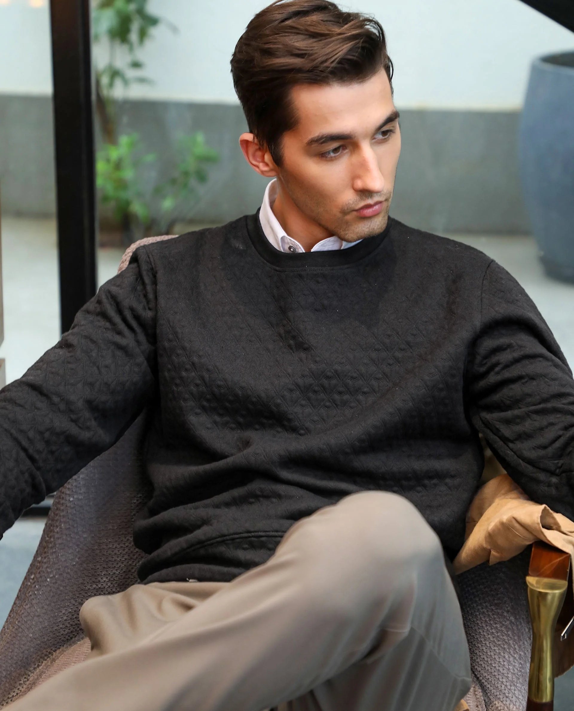 Rare Rabbit Men's Tony Black Cotton Plain Slim Fit Full Sleeve Crew Neck Sweatshirt - Image 6