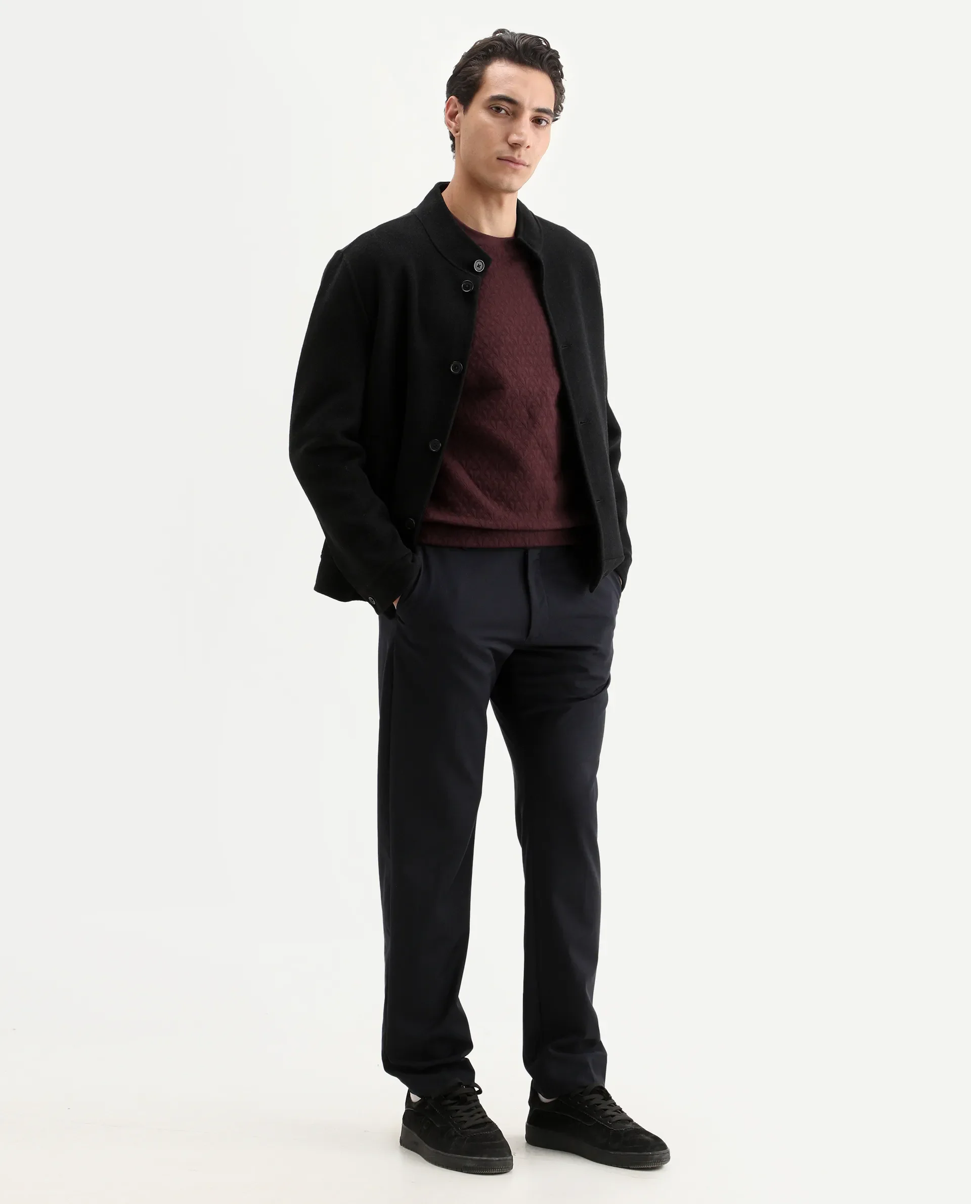 Rare Rabbit Men's Tony Maroon Cotton Plain Regular Fit Full Sleeve Crew Neck Sweatshirt - Image 2