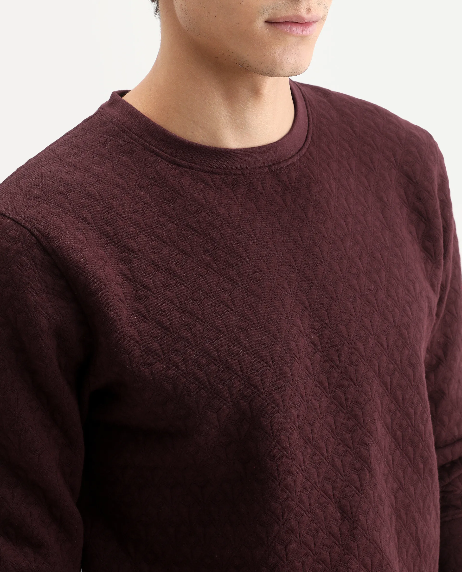 Rare Rabbit Men's Tony Maroon Cotton Plain Regular Fit Full Sleeve Crew Neck Sweatshirt - Image 4