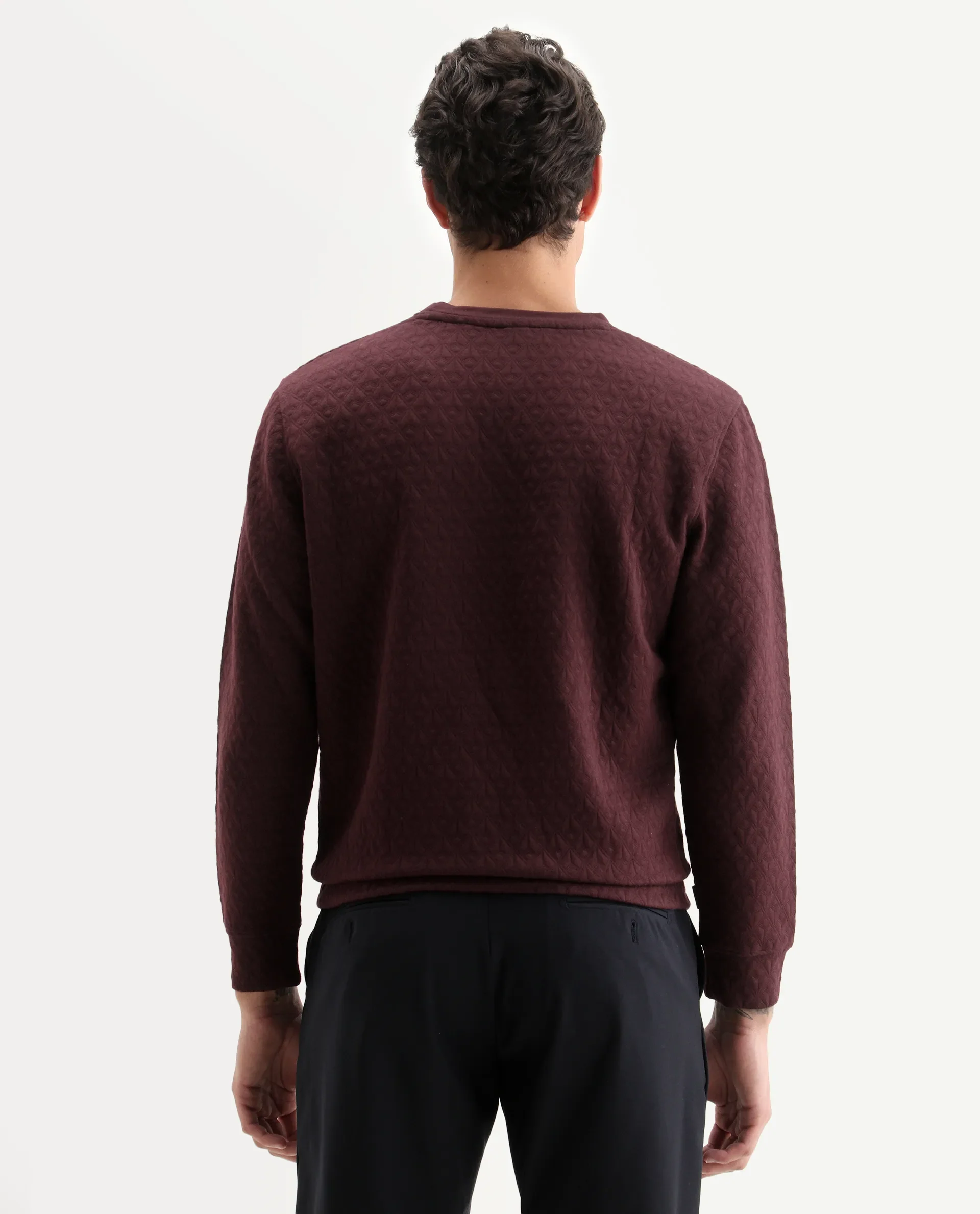 Rare Rabbit Men's Tony Maroon Cotton Plain Regular Fit Full Sleeve Crew Neck Sweatshirt - Image 7