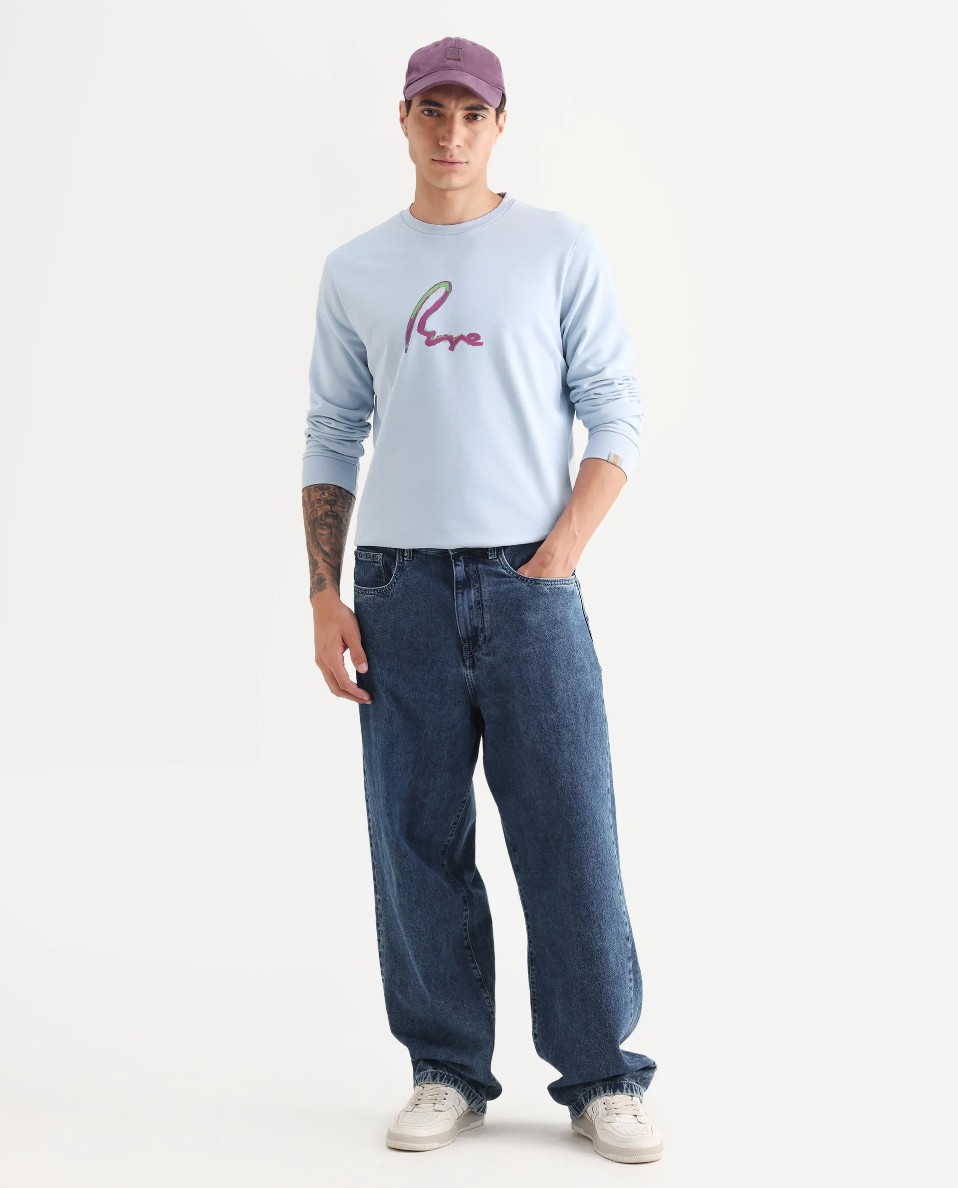 Rare Rabbit Men's Toon Light Blue Cotton Graphic Print Regular Fit Full Sleeve Crew Neck Sweatshirt - Image 2