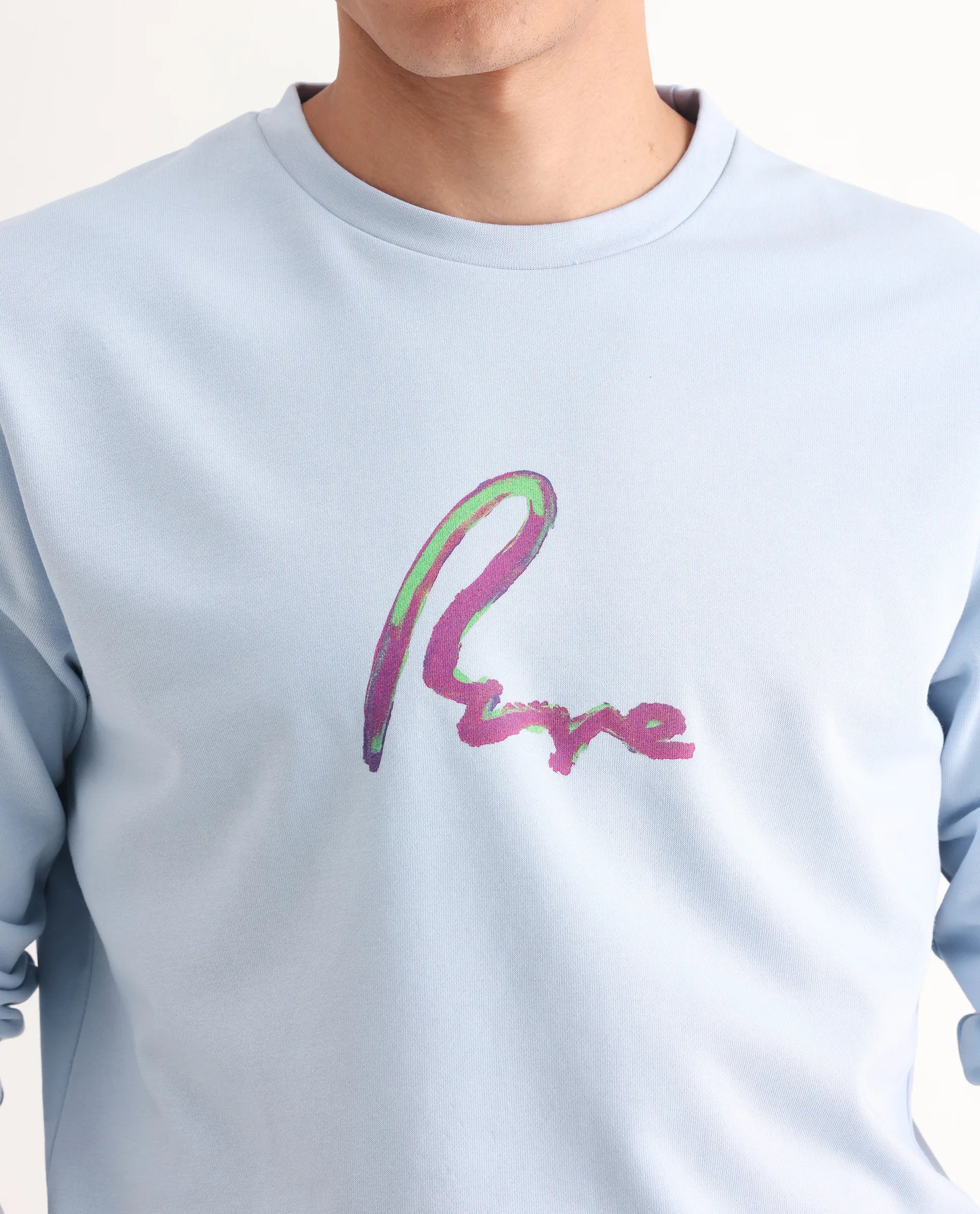 Rare Rabbit Men's Toon Light Blue Cotton Graphic Print Regular Fit Full Sleeve Crew Neck Sweatshirt - Image 4