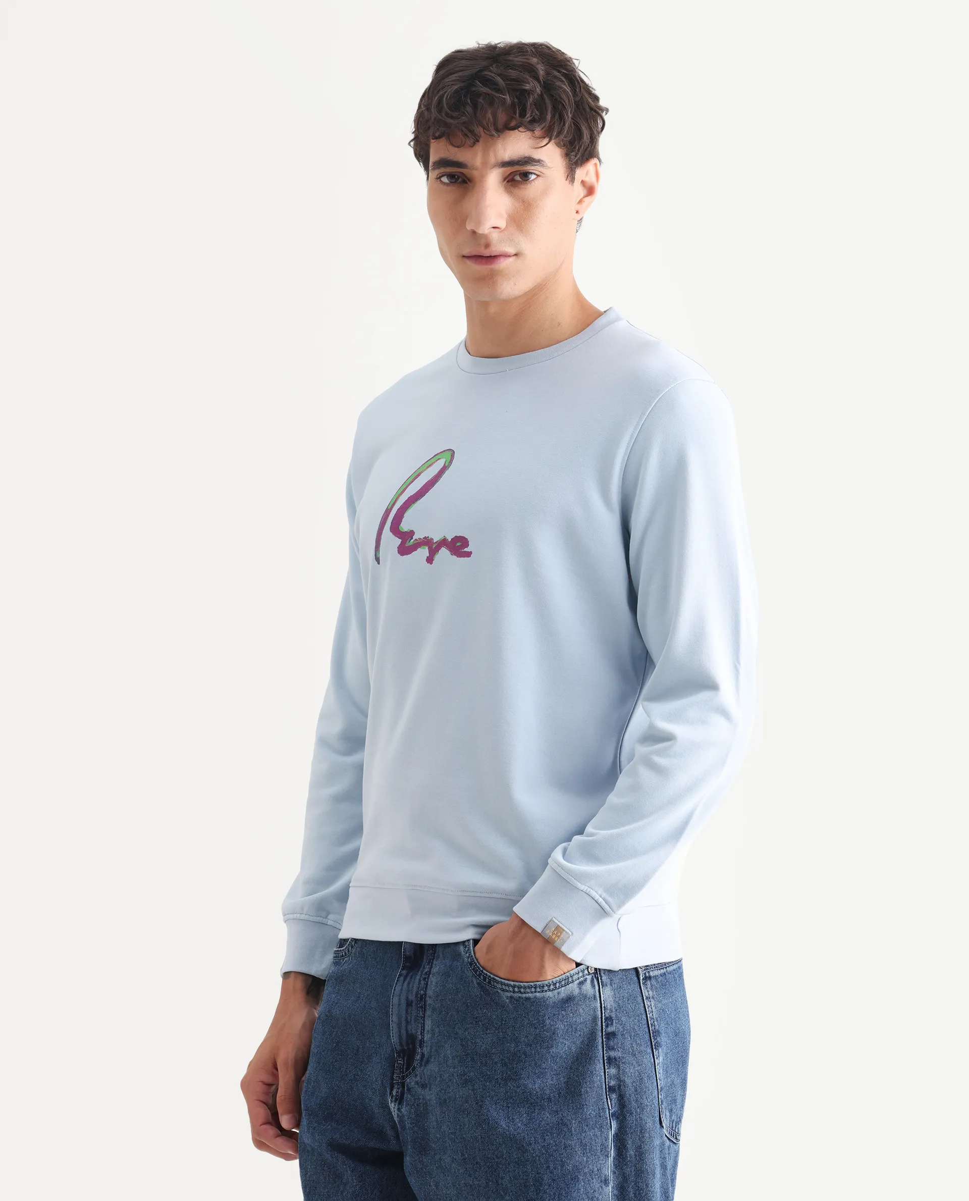 Rare Rabbit Men's Toon Light Blue Cotton Graphic Print Regular Fit Full Sleeve Crew Neck Sweatshirt - Image 5
