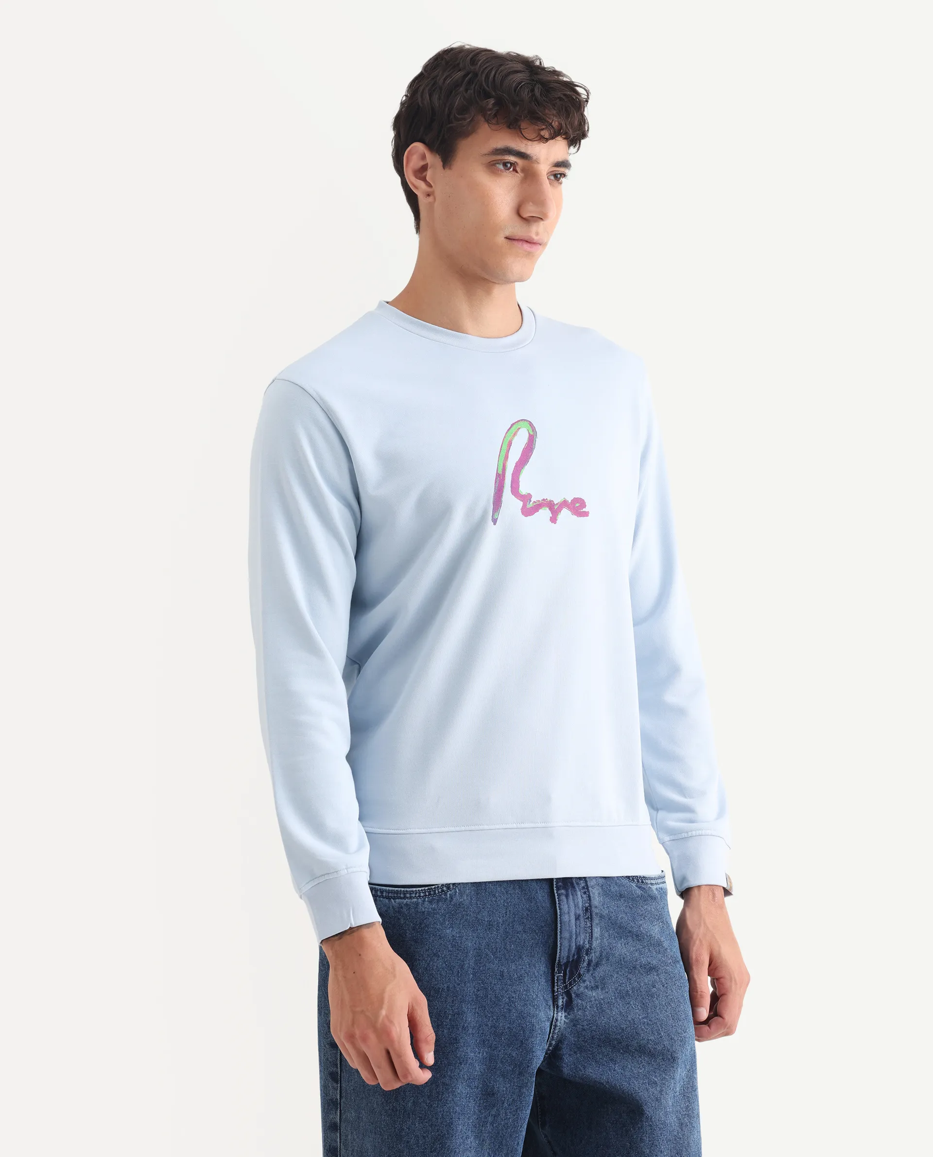 Rare Rabbit Men's Toon Light Blue Cotton Graphic Print Regular Fit Full Sleeve Crew Neck Sweatshirt - Image 6