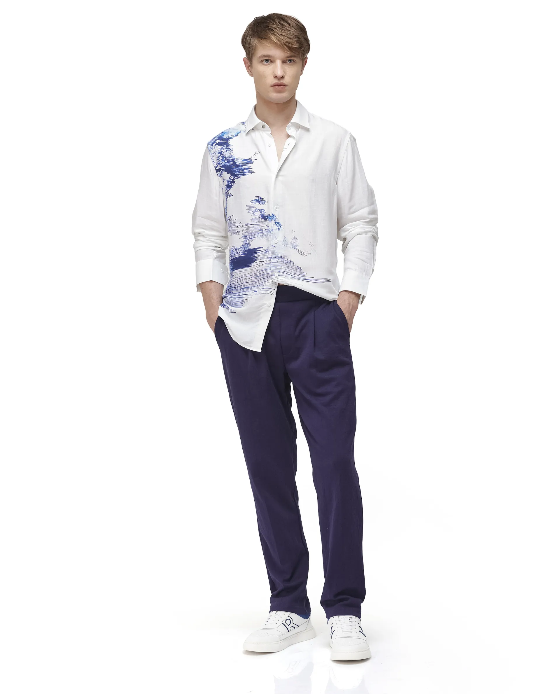 Rare Rabbit Men's Topan White Viscose Blend Abstract Print Relaxed Fit Full Sleeve Collared Shirt - Image 2