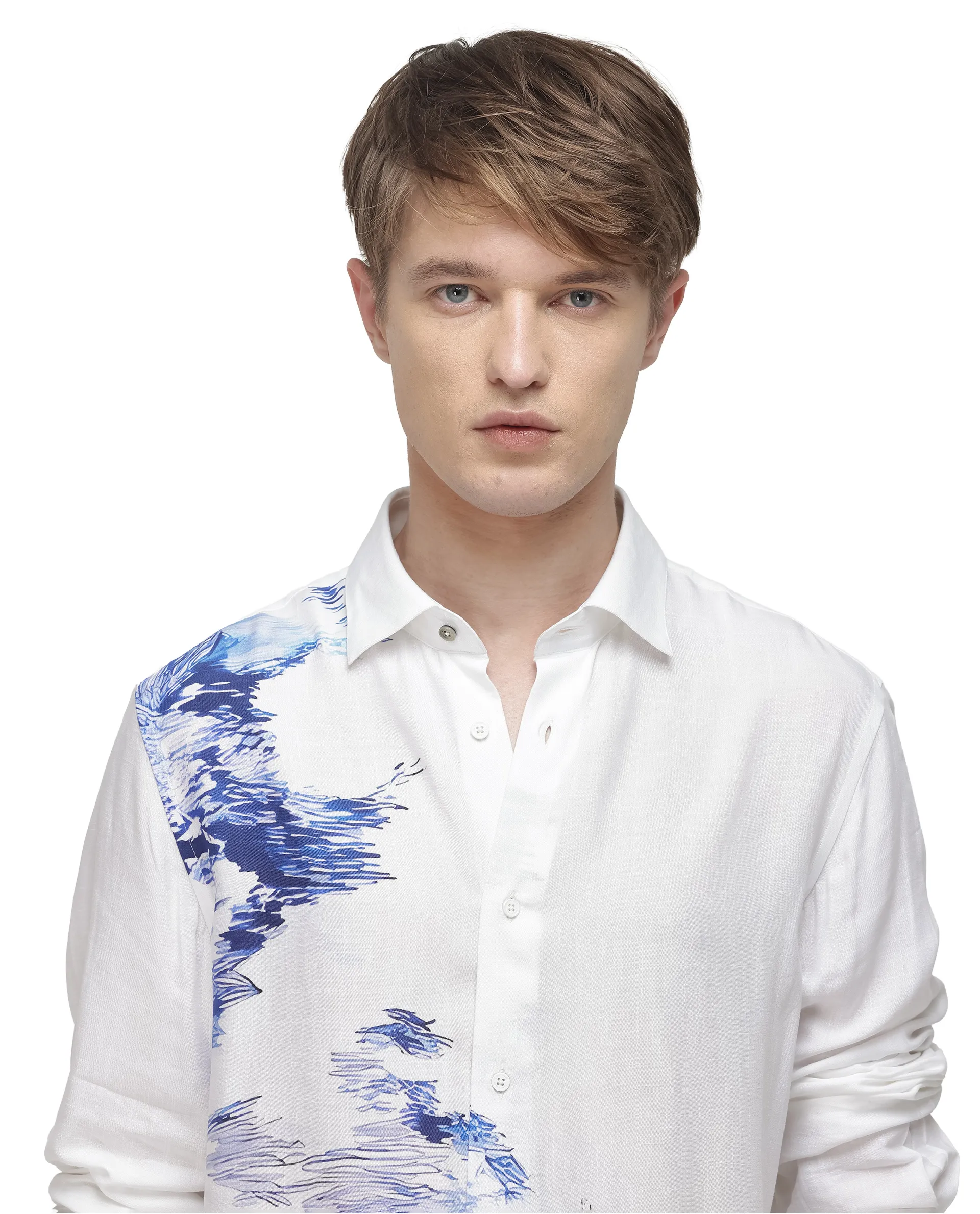 Rare Rabbit Men's Topan White Viscose Blend Abstract Print Relaxed Fit Full Sleeve Collared Shirt - Image 4