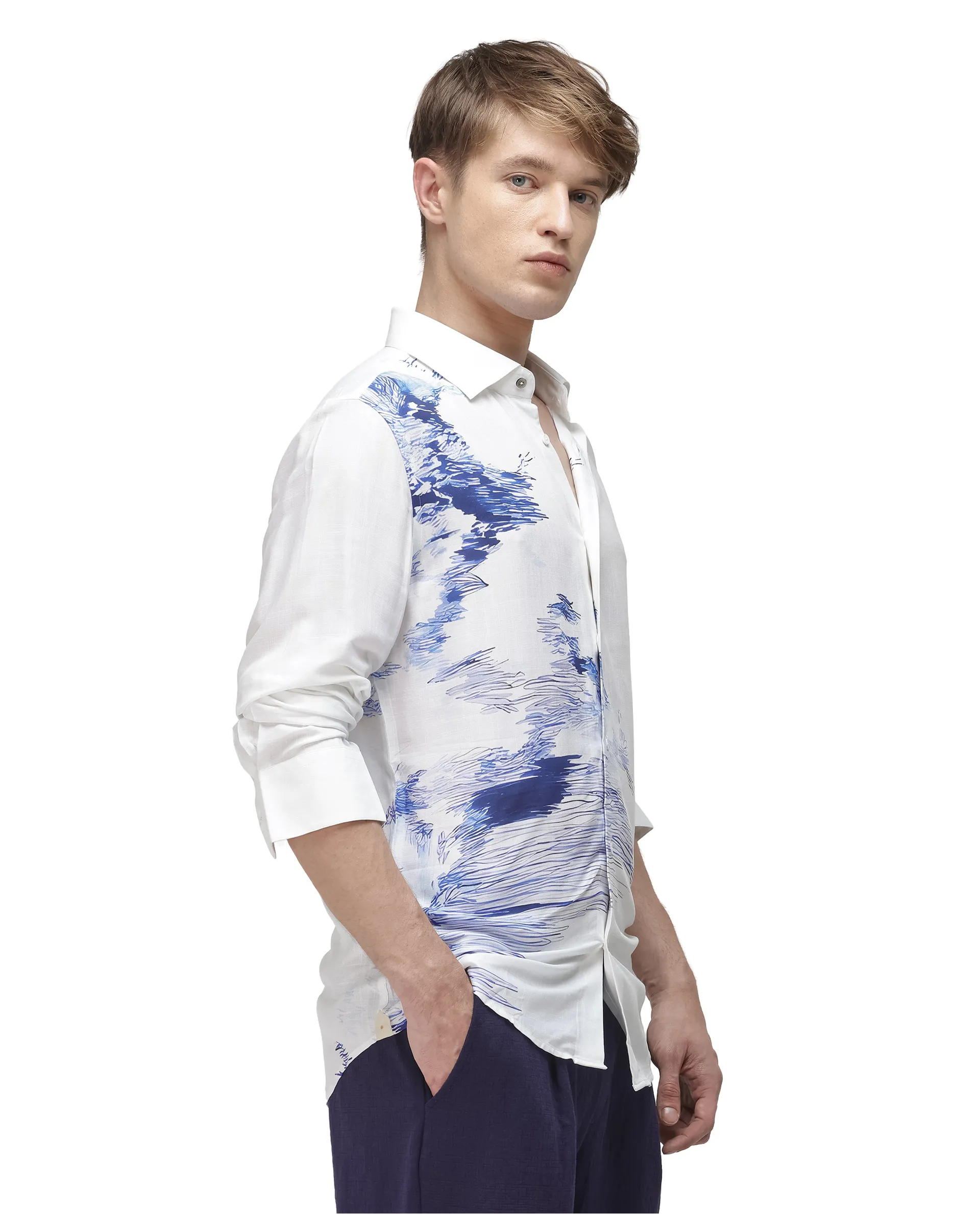 Rare Rabbit Men's Topan White Viscose Blend Abstract Print Relaxed Fit Full Sleeve Collared Shirt - Image 6