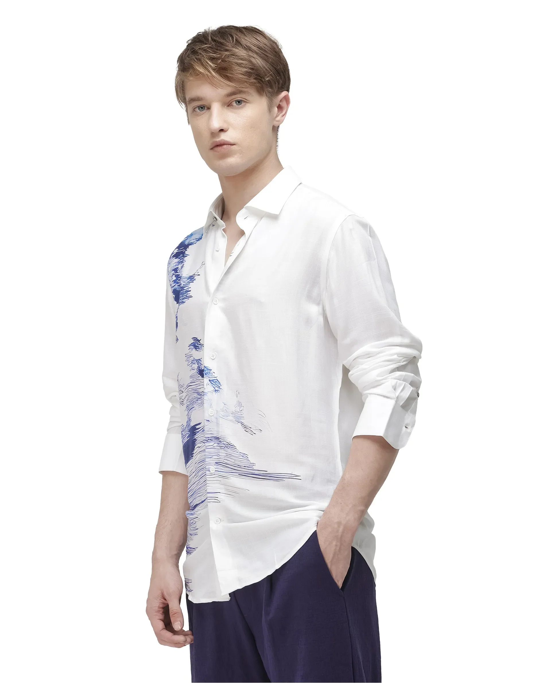 Rare Rabbit Men's Topan White Viscose Blend Abstract Print Relaxed Fit Full Sleeve Collared Shirt - Image 7