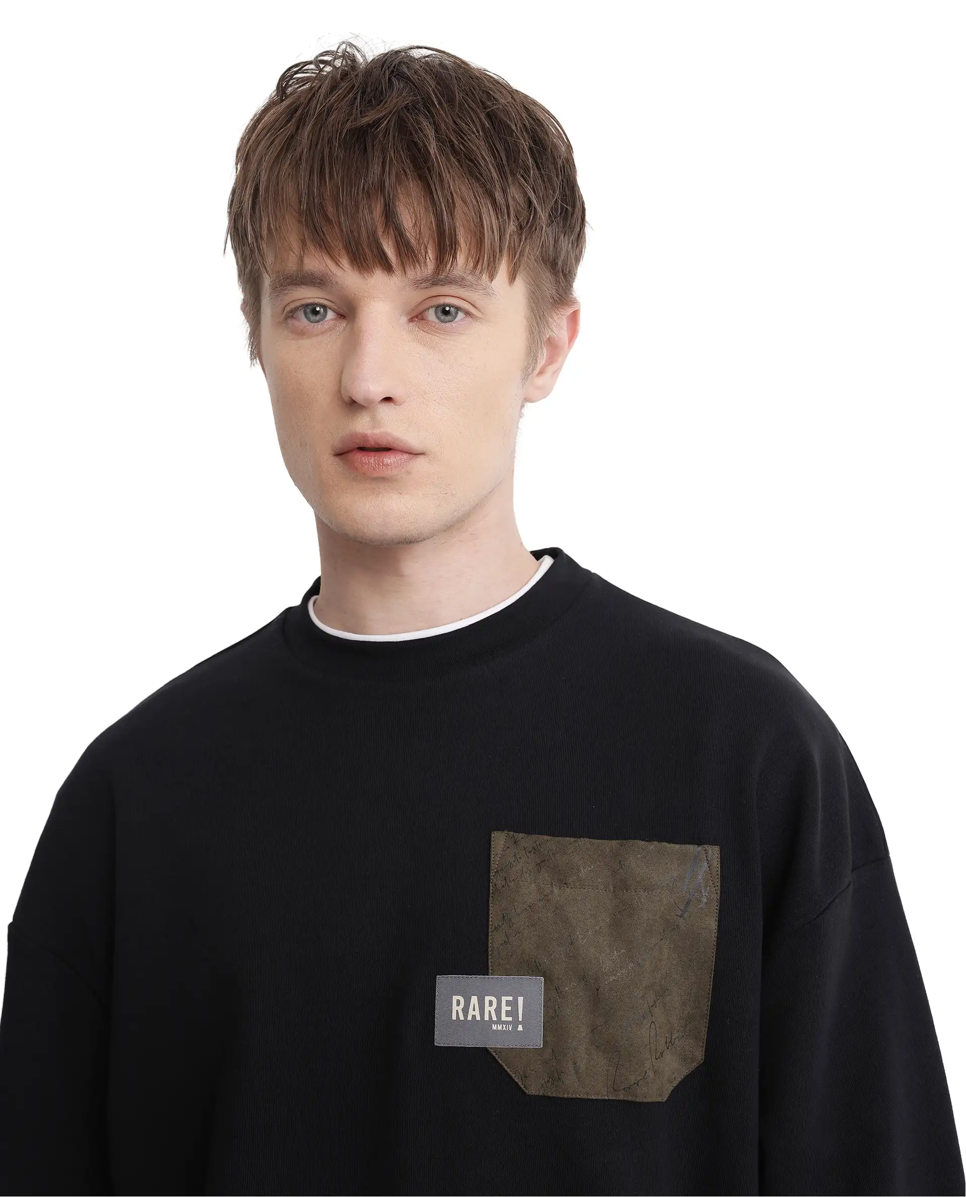 Rare Rabbit Men's Toren Black Cotton Blend Label Print Boxy Fit Full Sleeve Crew Neck Sweatshirt - Image 8