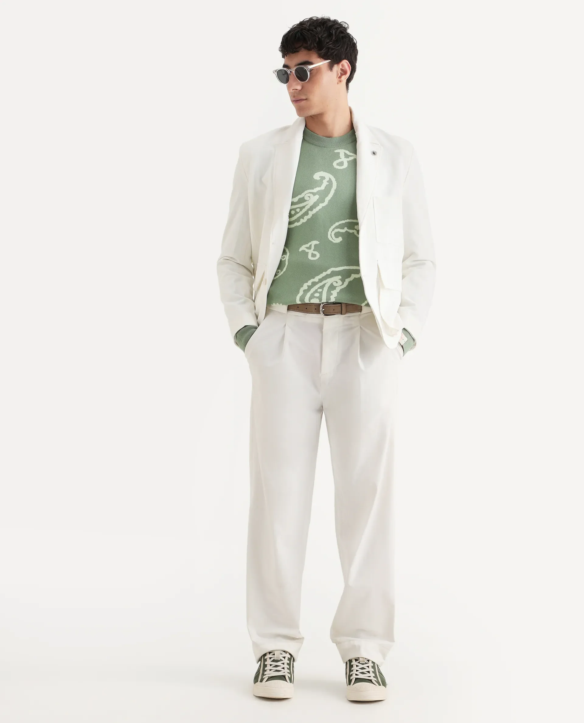 Rare Rabbit Men's Tori Light Green Viscose Jacquard Relaxed Fit Full Sleeve Crew Neck Sweater - Image 2