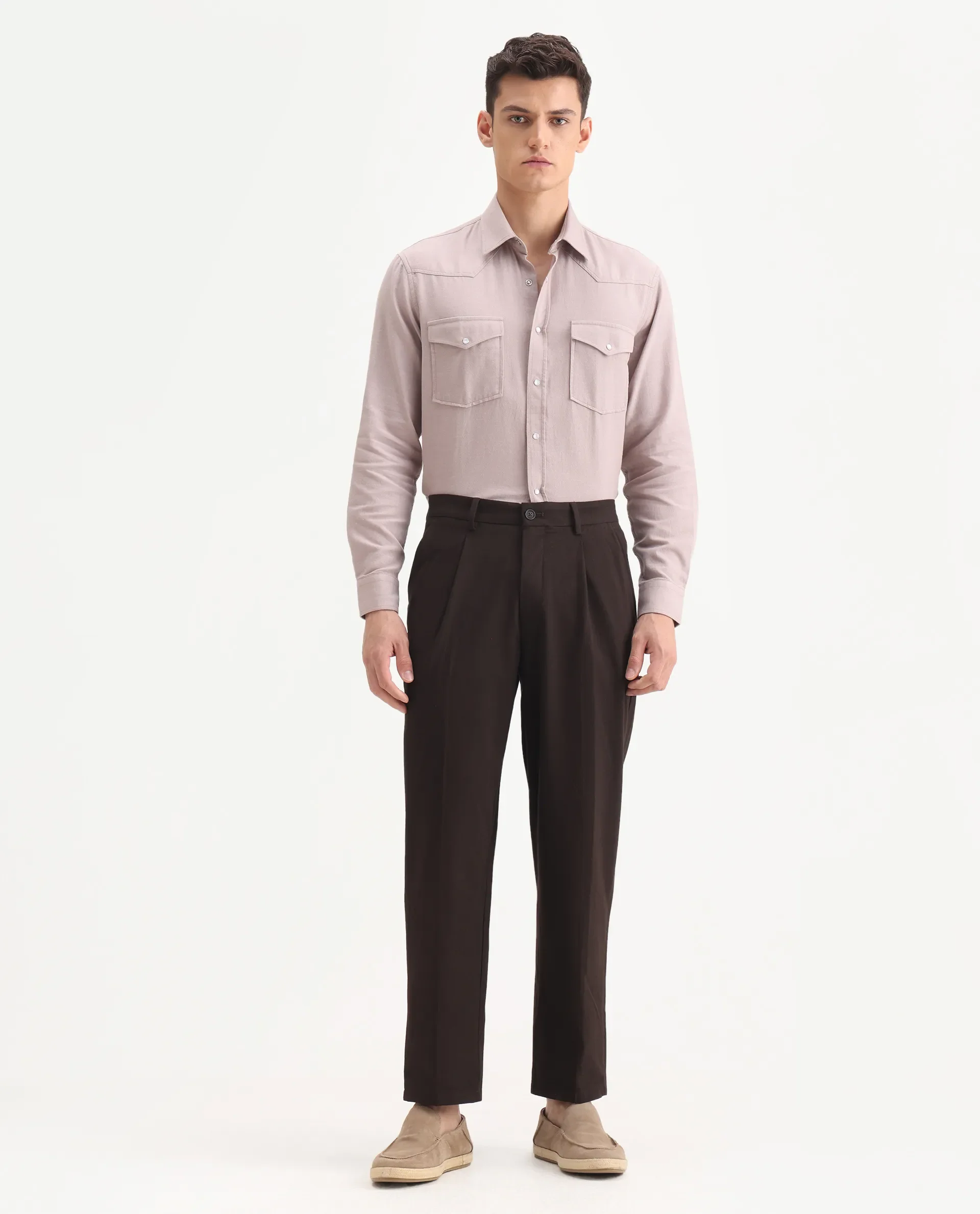Rare Rabbit Men's Tori Dark Brown Cotton Plain Relaxed Fit Trouser - Image 4