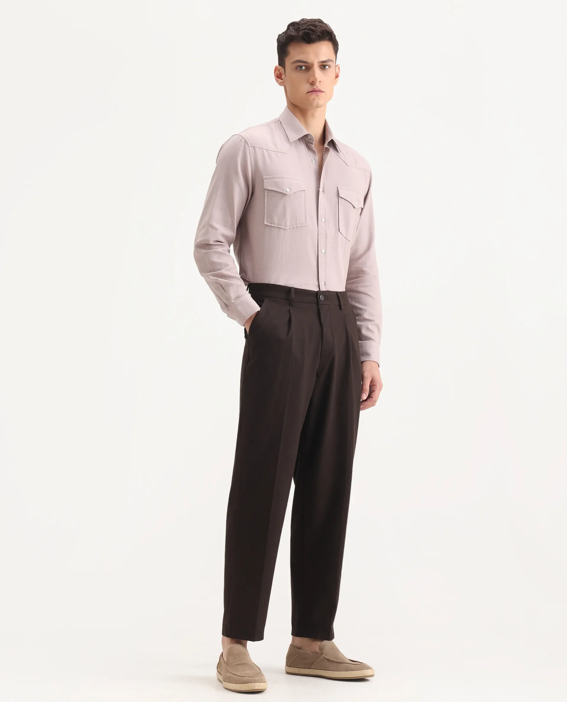 Rare Rabbit Men's Tori Dark Brown Cotton Plain Relaxed Fit Trouser - Image 6