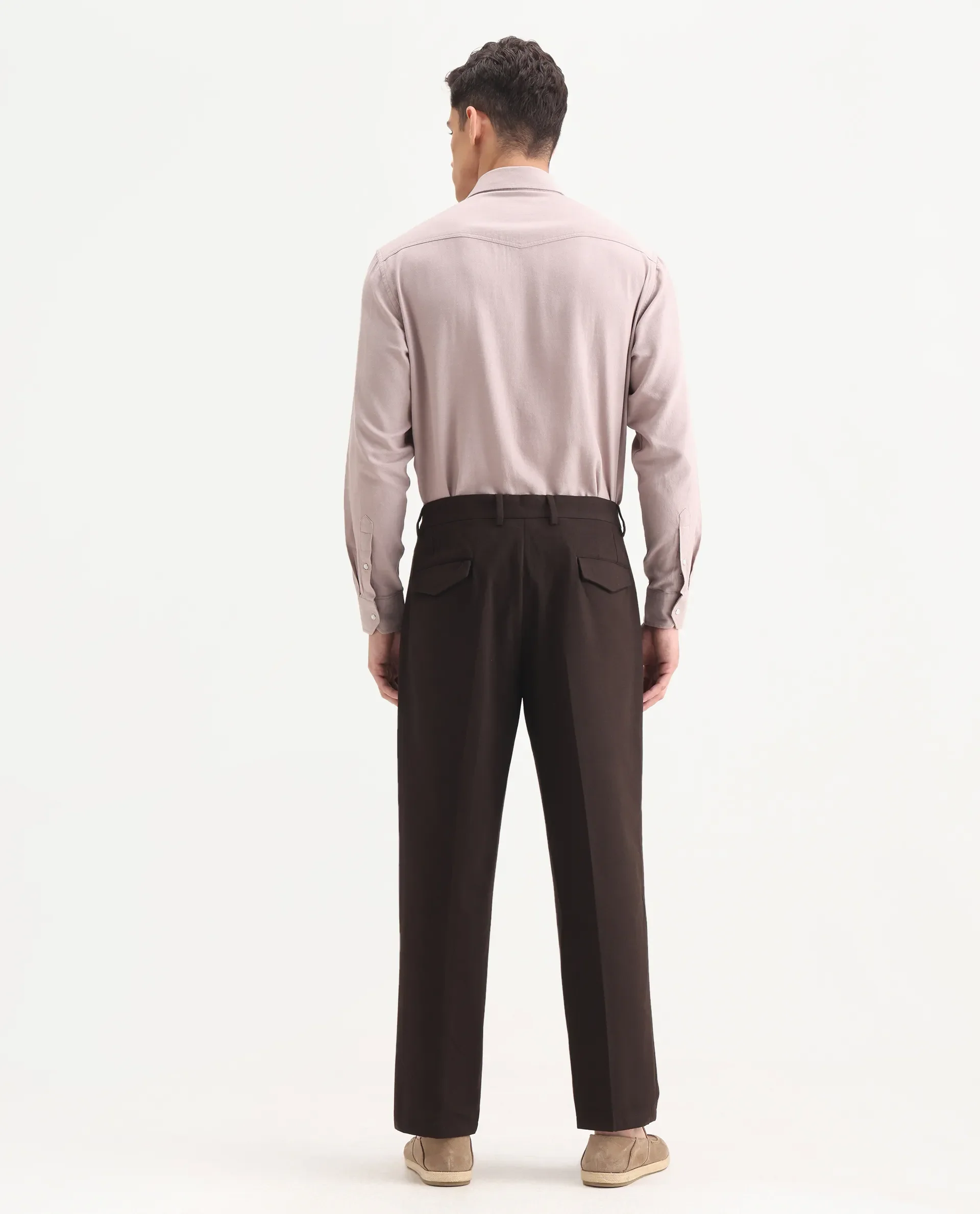 Rare Rabbit Men's Tori Dark Brown Cotton Plain Relaxed Fit Trouser - Image 8