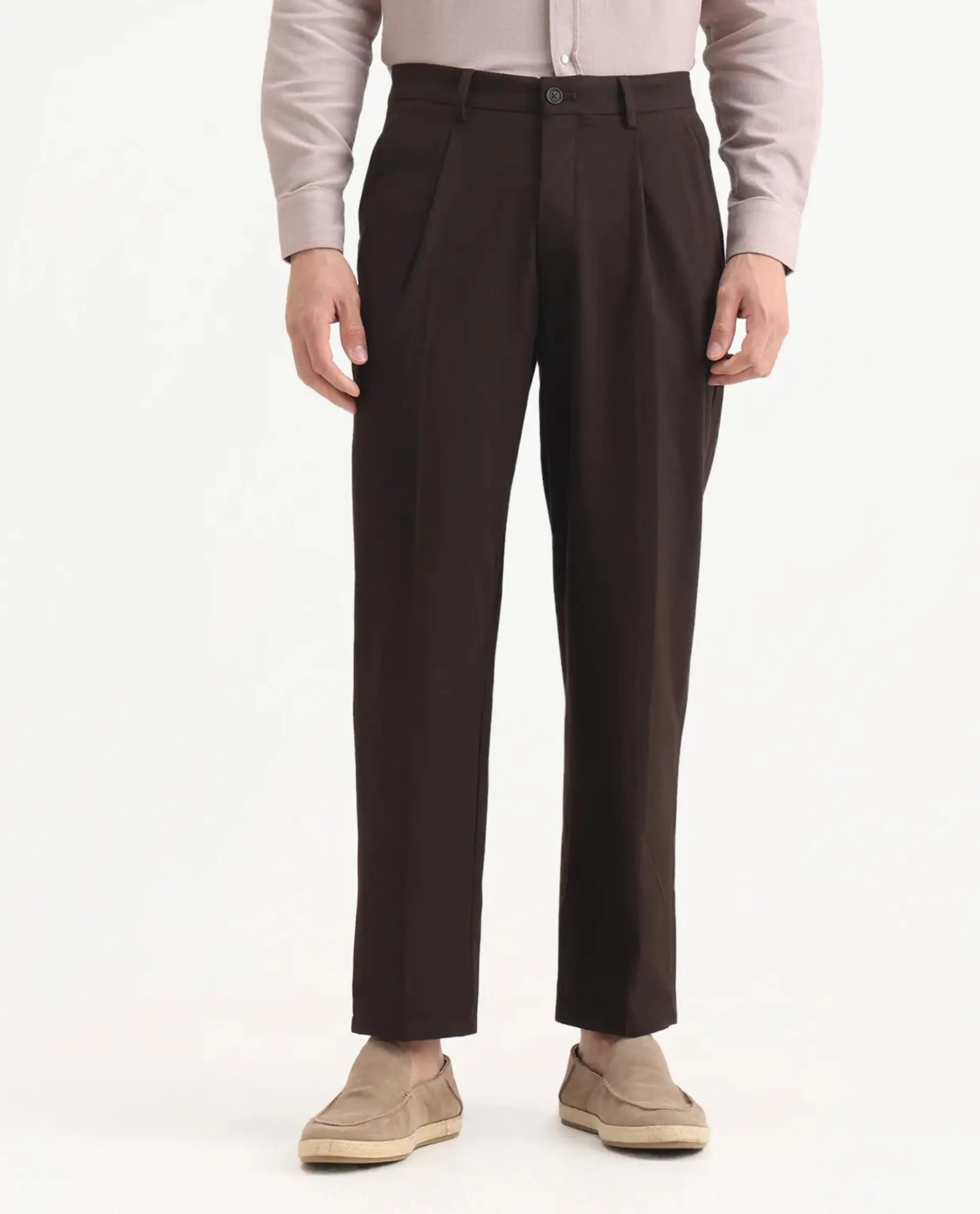 Rare Rabbit Men's Tori Dark Brown Cotton Plain Relaxed Fit Trouser - Image 9