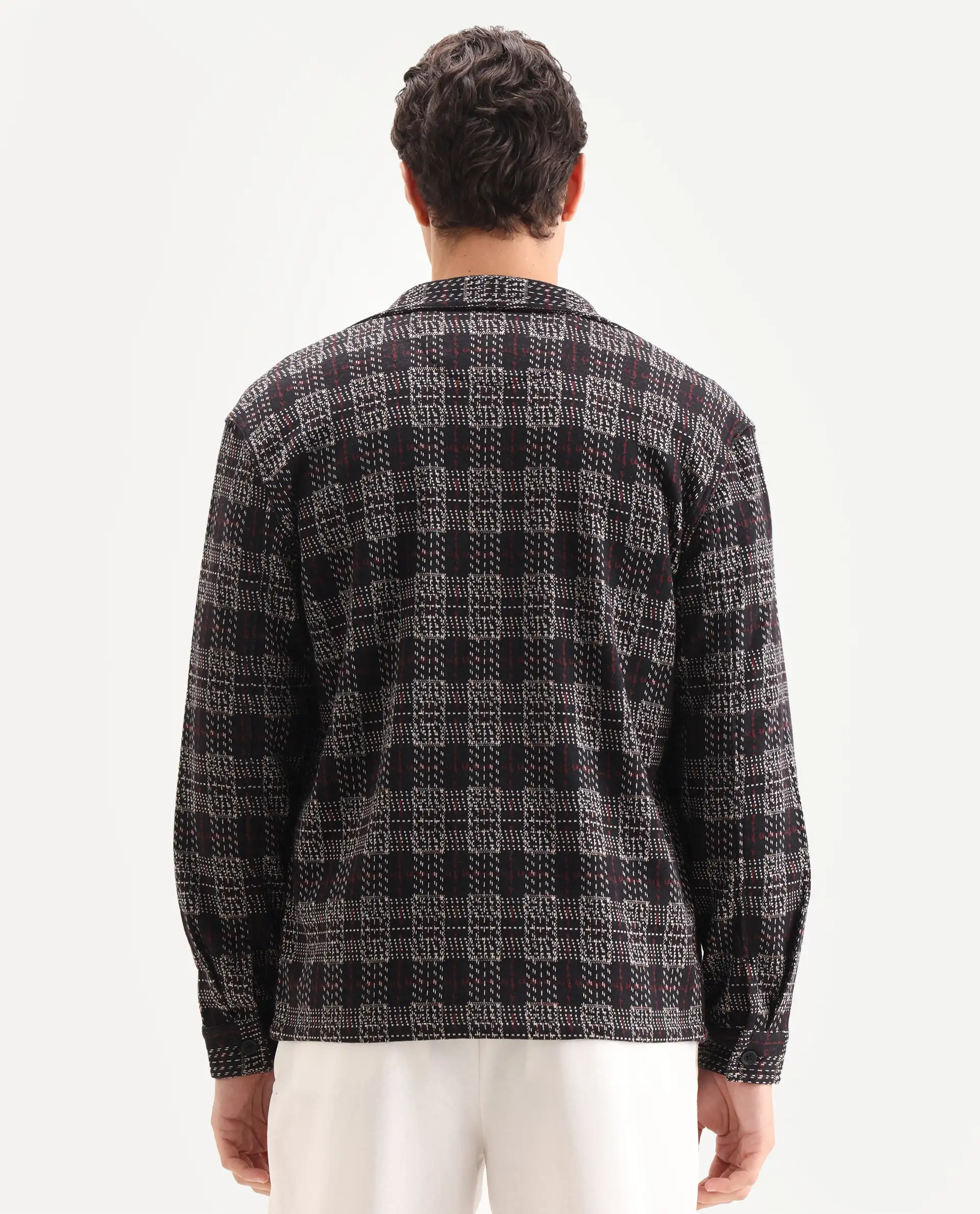 Rare Rabbit Men's Torija Black Cotton Checked Print Relaxed Fit Full Sleeve Collared Shacket - Image 7