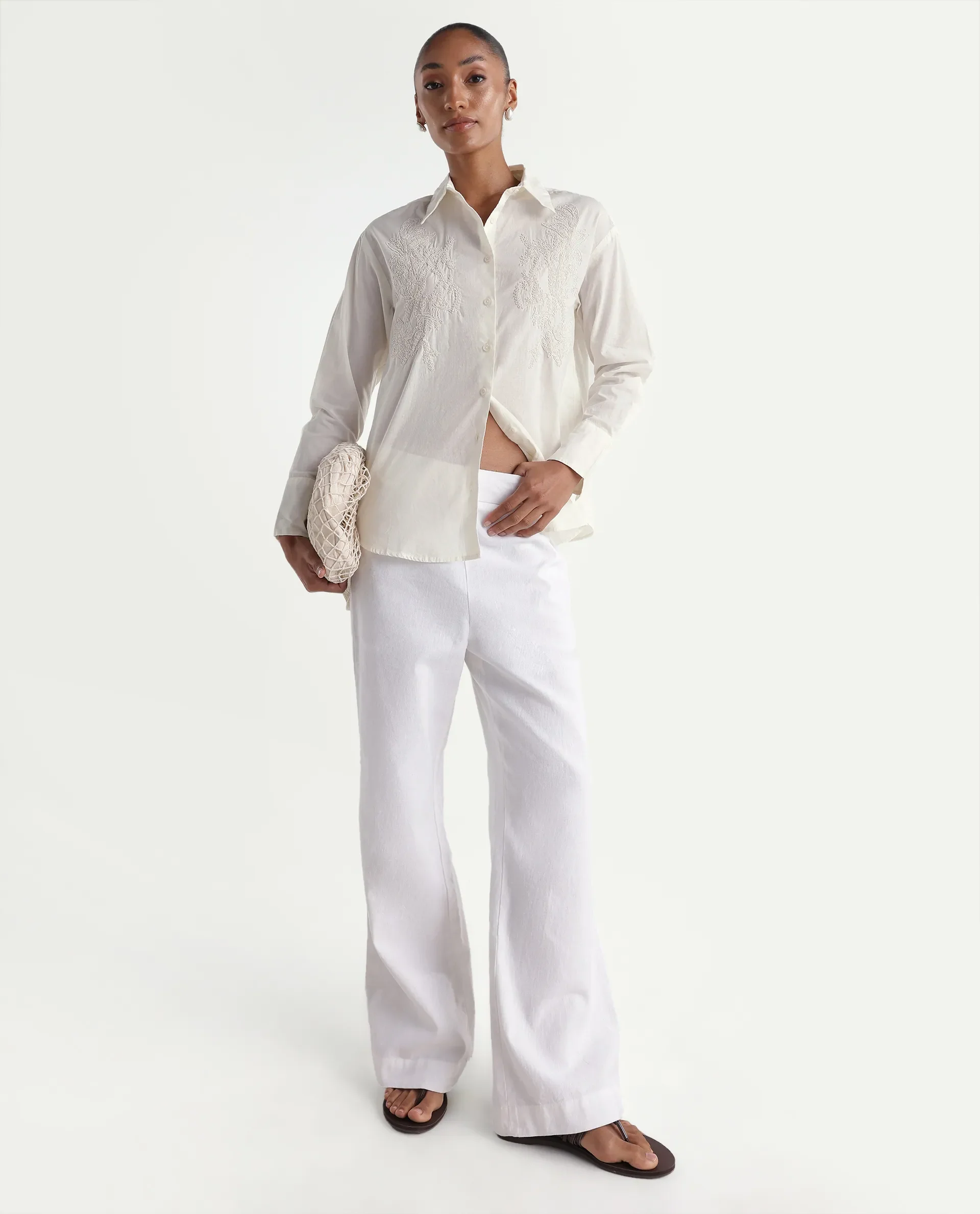 Rareism Women's Torim Light Off White Cotton Spread Collar Button Regular Plain Shirt - Image 2