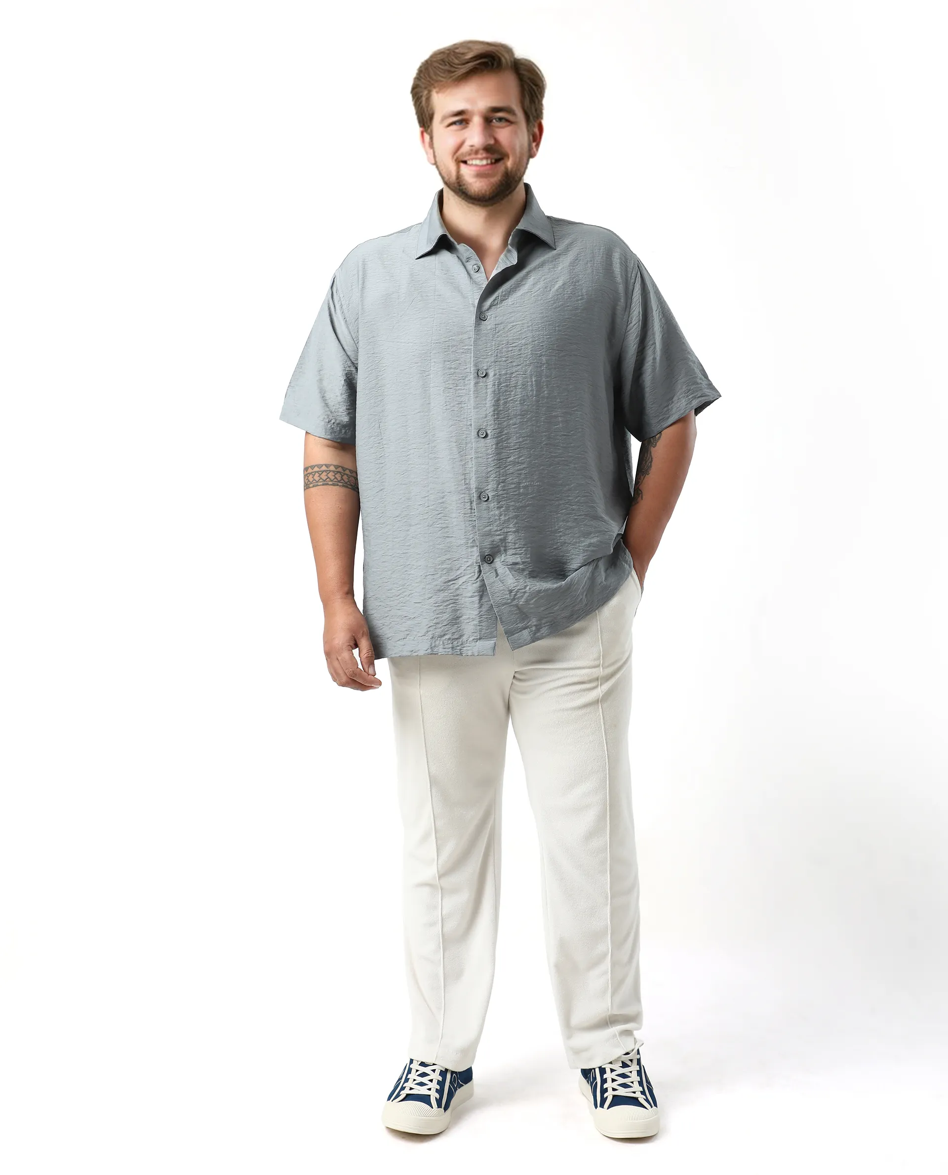 Rare Rabbit Men Torin Big Dusky Blue Viscose Blend Fabric Half Sleeve Spread Collar Button Closure Plain Shirt - Image 2