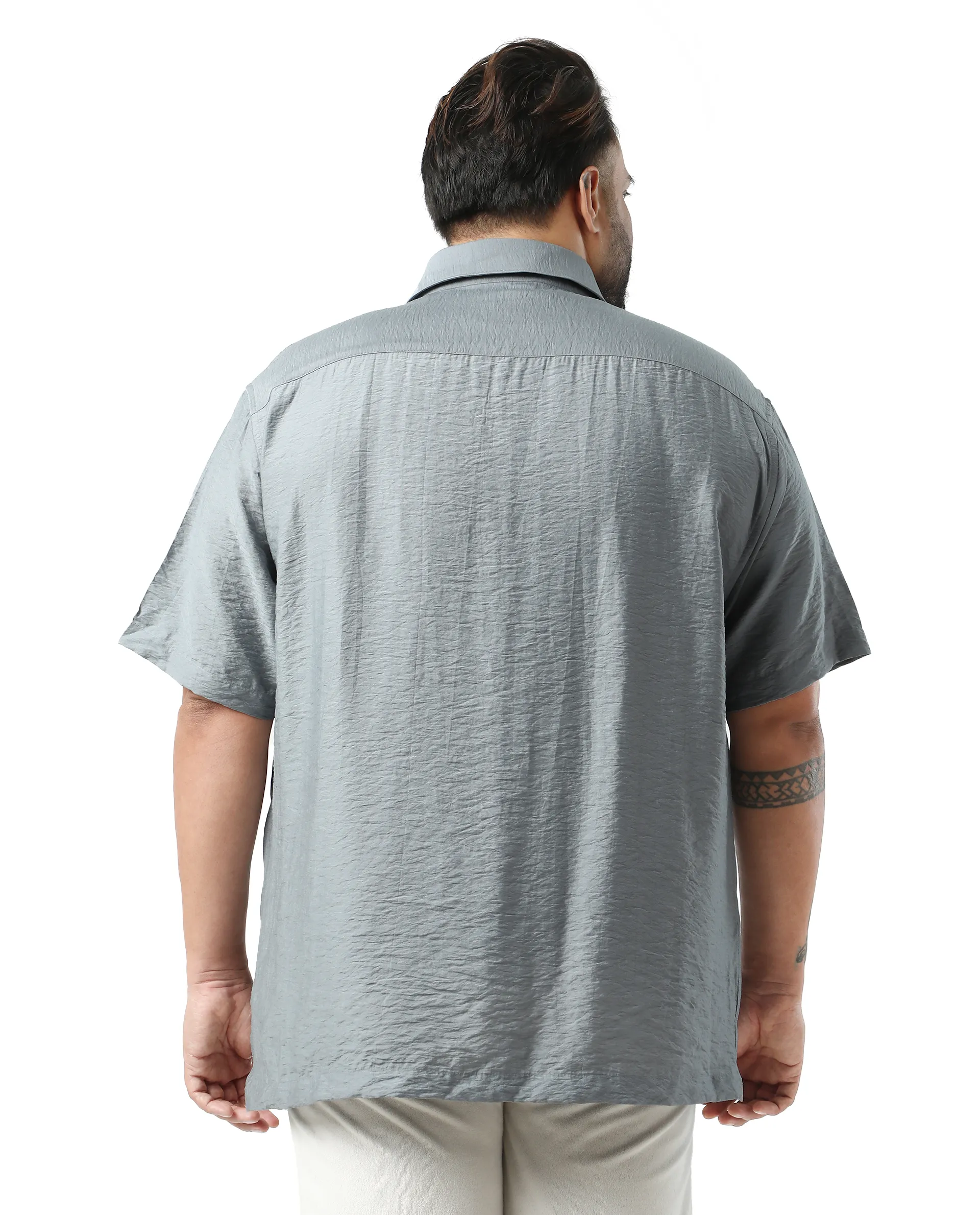 Rare Rabbit Men Torin Big Dusky Blue Viscose Blend Fabric Half Sleeve Spread Collar Button Closure Plain Shirt - Image 6