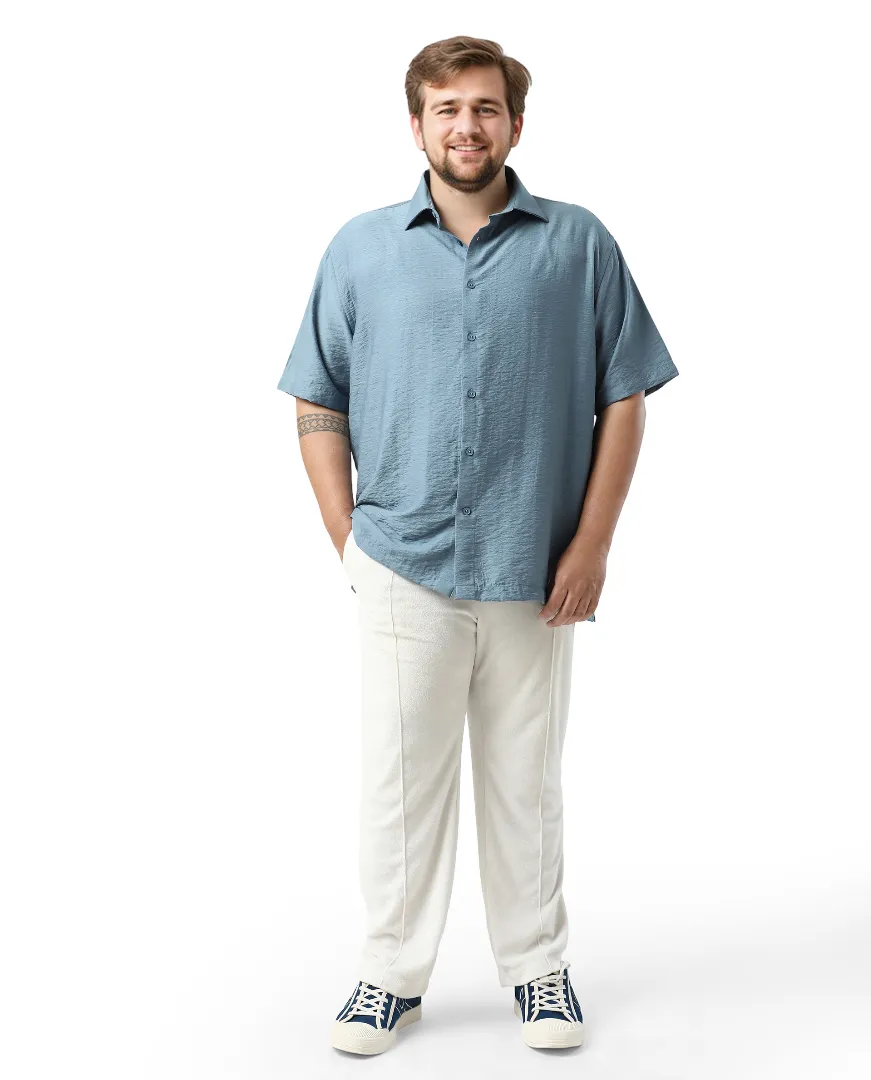 Rare Rabbit Men Torin Big Light Blue Viscose Blend Fabric Half Sleeve Spread Collar Button Closure Plain Shirt - Image 2