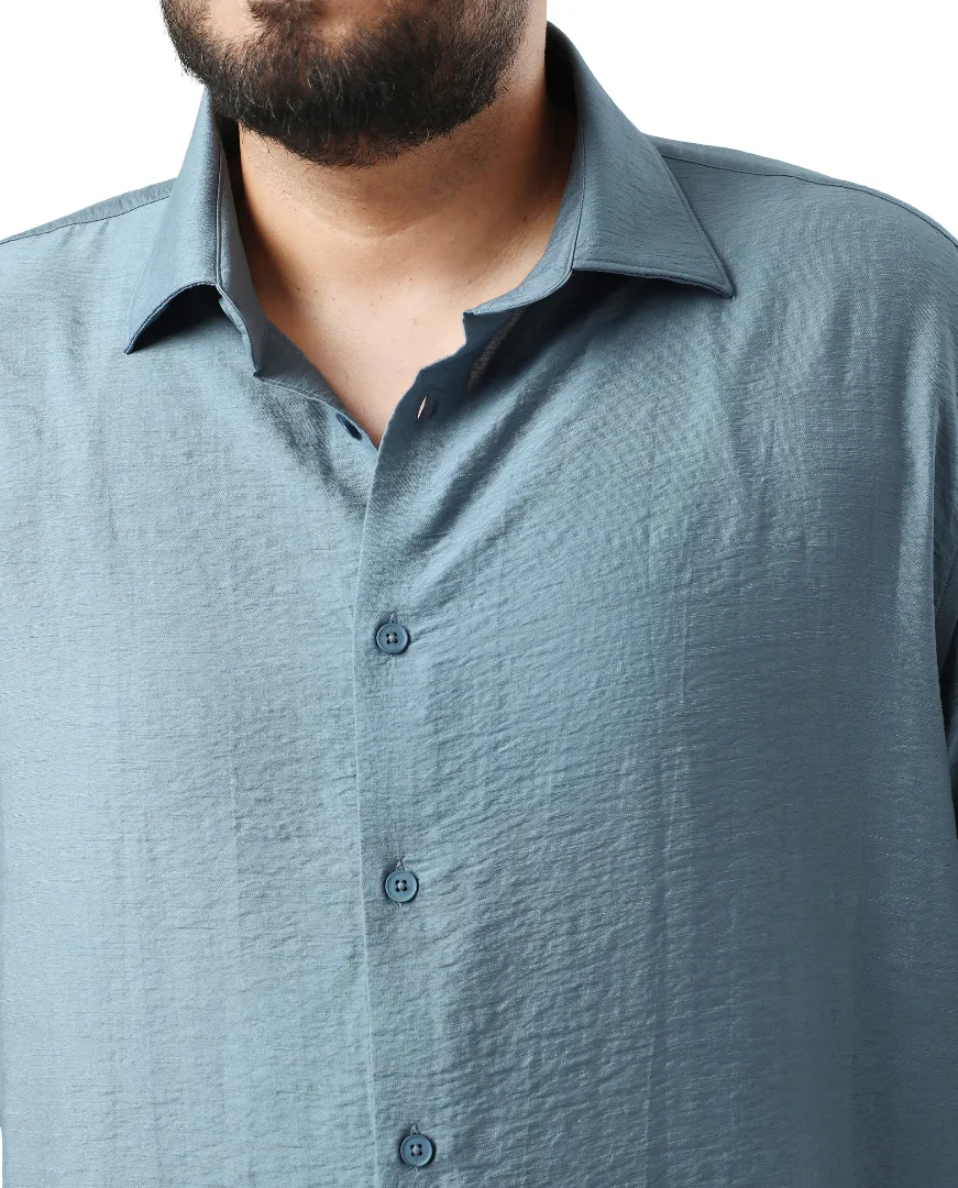 Rare Rabbit Men Torin Big Light Blue Viscose Blend Fabric Half Sleeve Spread Collar Button Closure Plain Shirt - Image 3