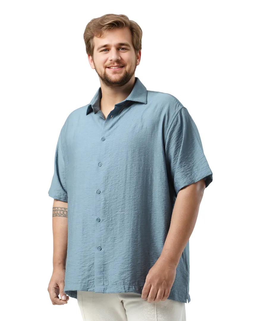 Rare Rabbit Men Torin Big Light Blue Viscose Blend Fabric Half Sleeve Spread Collar Button Closure Plain Shirt - Image 5