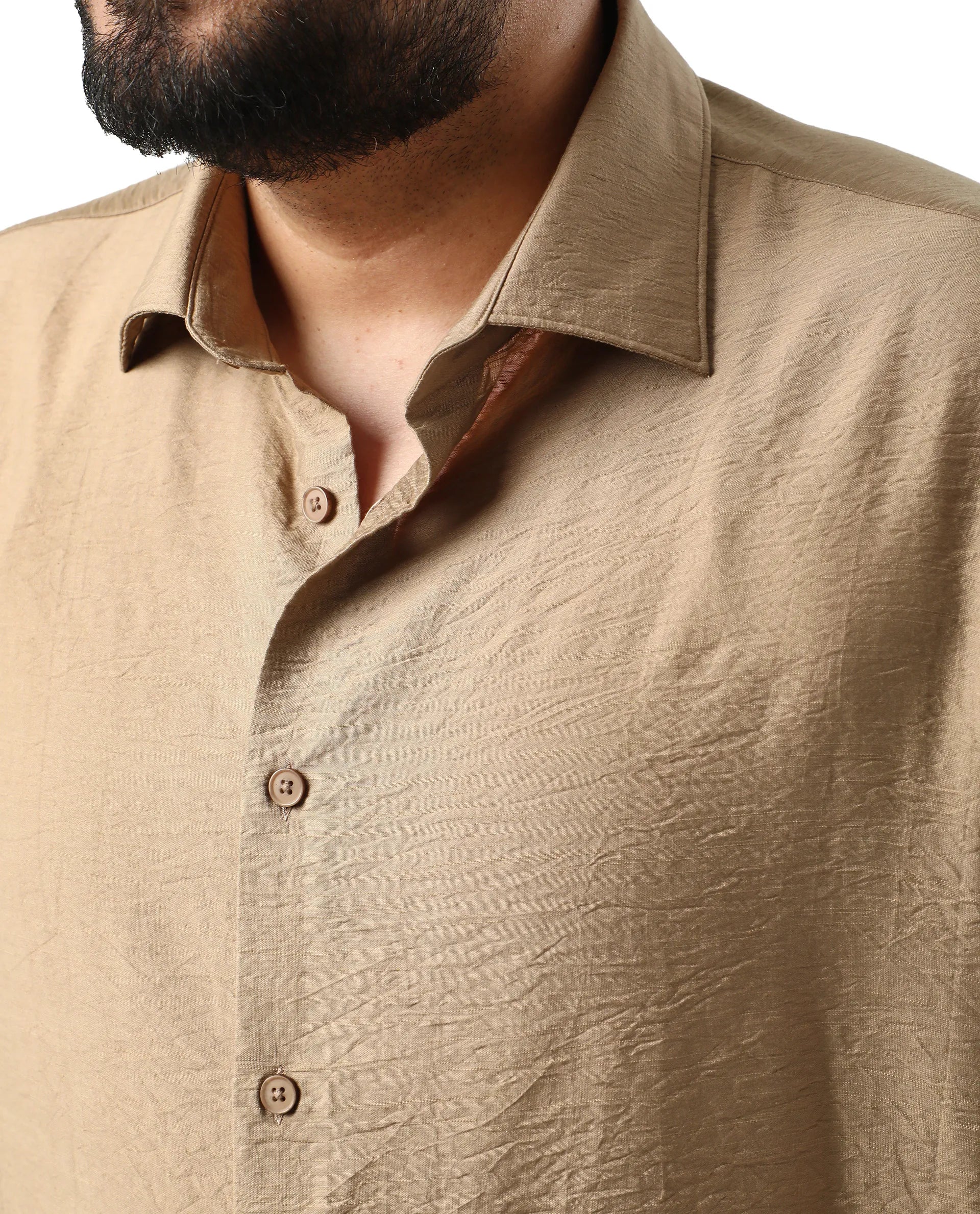 Rare Rabbit Men Torin Big Pastel Brown Viscose Blend Fabric Half Sleeve Spread Collar Button Closure Plain Shirt - Image 3