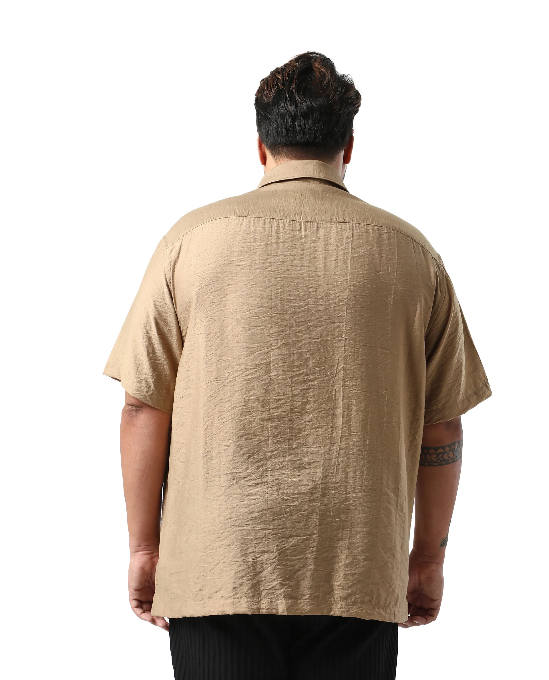 Rare Rabbit Men Torin Big Pastel Brown Viscose Blend Fabric Half Sleeve Spread Collar Button Closure Plain Shirt - Image 6