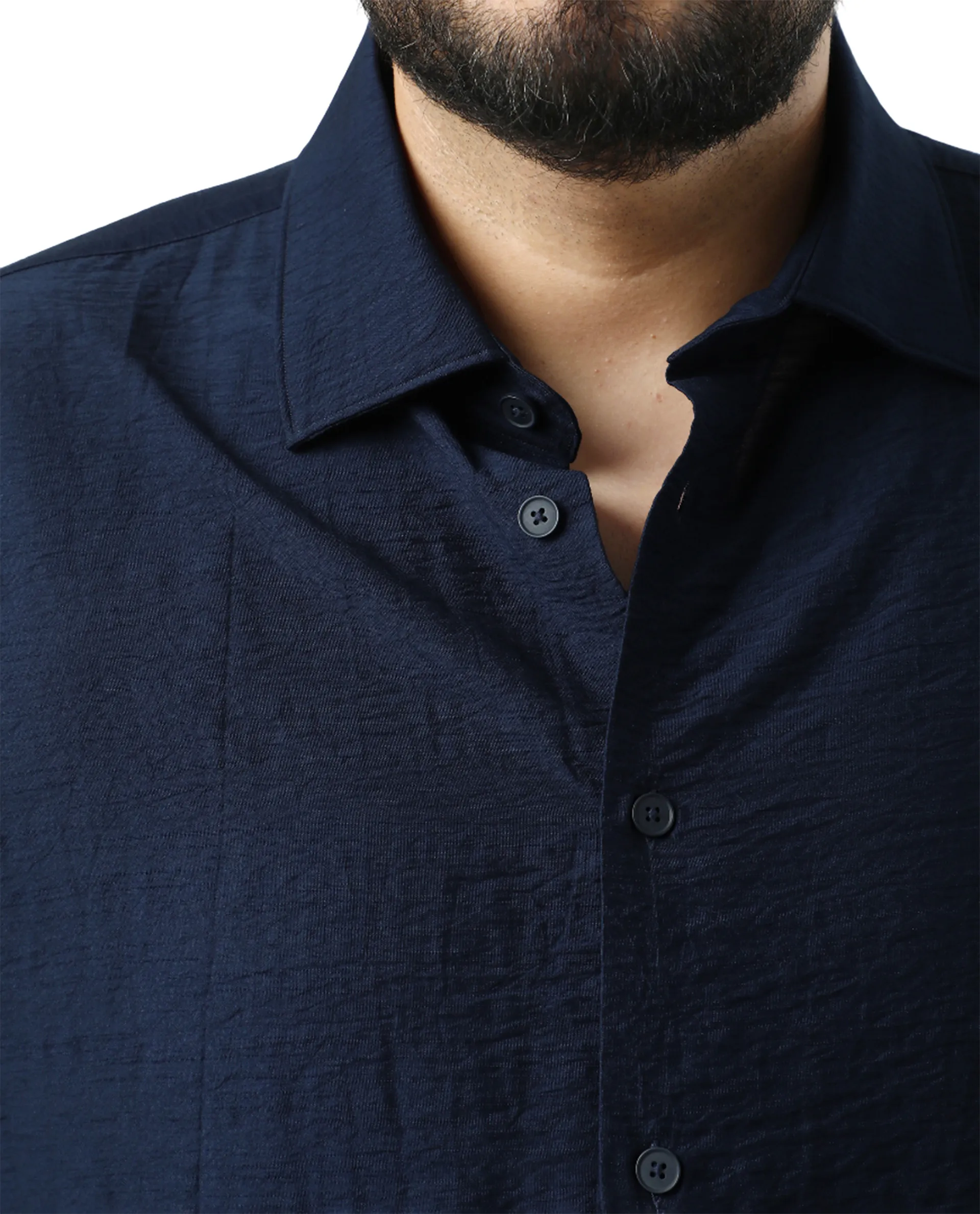 Rare Rabbit Men Torin Big Pastel Navy Viscose Blend Fabric Half Sleeve Spread Collar Button Closure Plain Shirt - Image 3