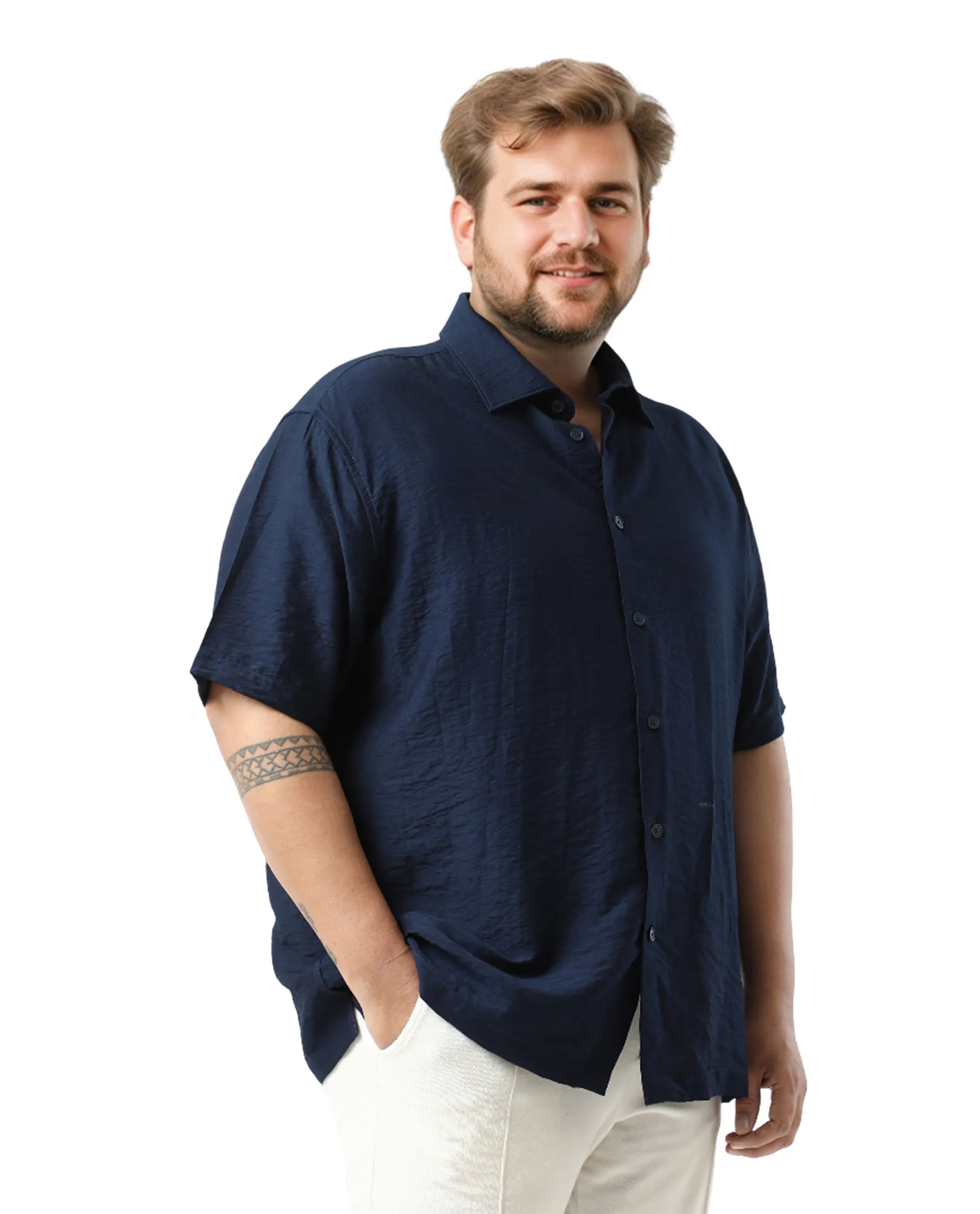 Rare Rabbit Men Torin Big Pastel Navy Viscose Blend Fabric Half Sleeve Spread Collar Button Closure Plain Shirt - Image 5