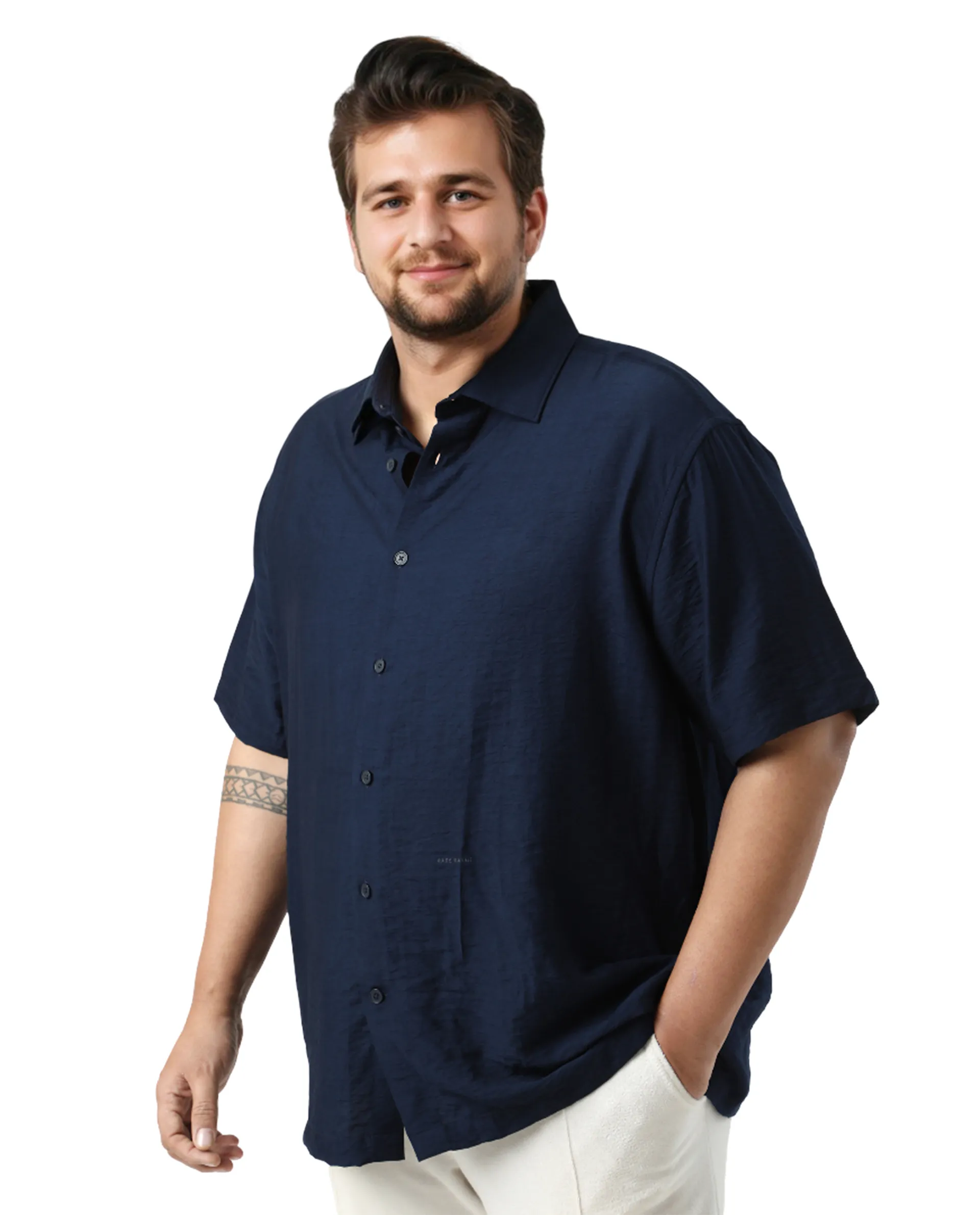 Rare Rabbit Men Torin Big Pastel Navy Viscose Blend Fabric Half Sleeve Spread Collar Button Closure Plain Shirt - Image 6