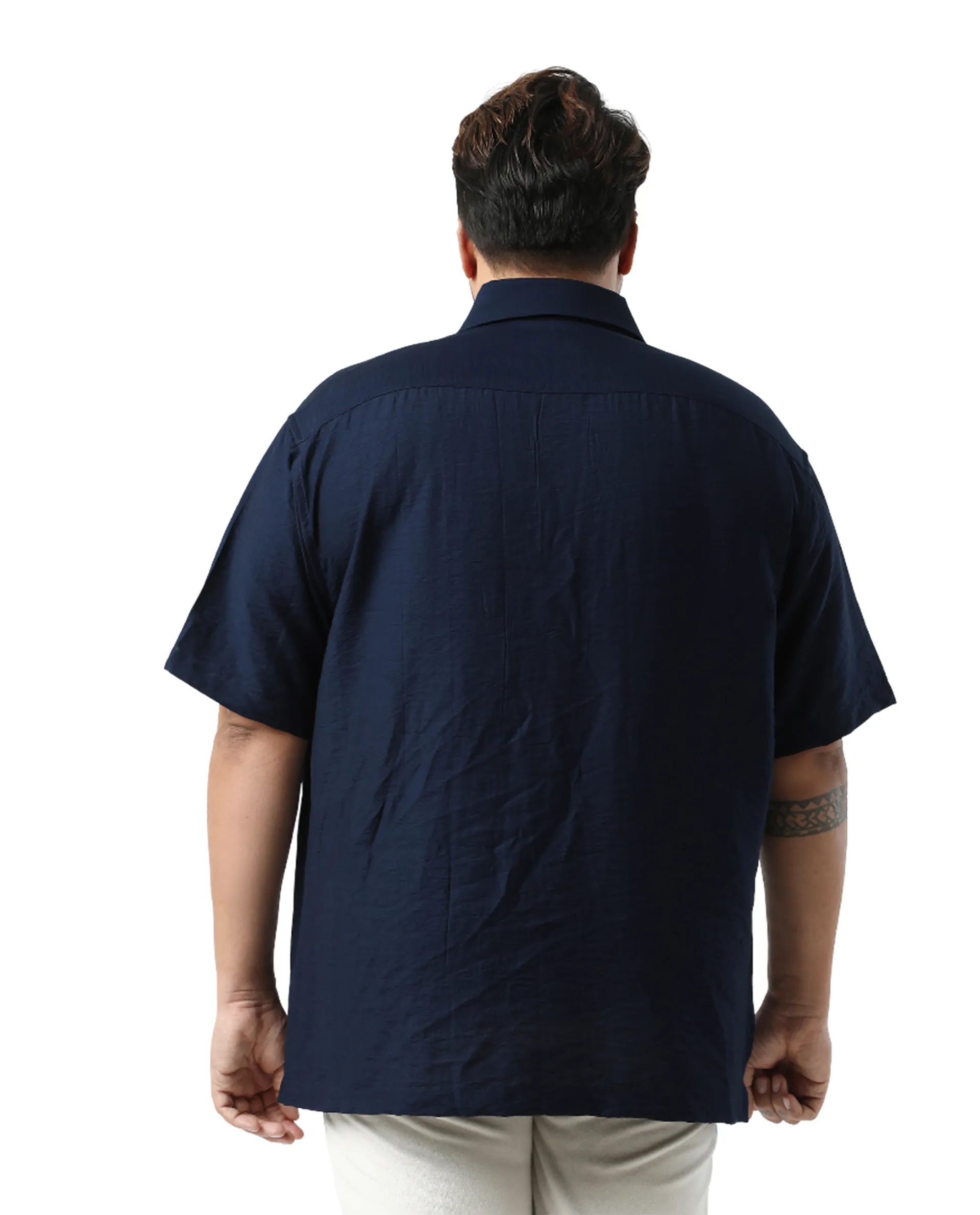 Rare Rabbit Men Torin Big Pastel Navy Viscose Blend Fabric Half Sleeve Spread Collar Button Closure Plain Shirt - Image 7