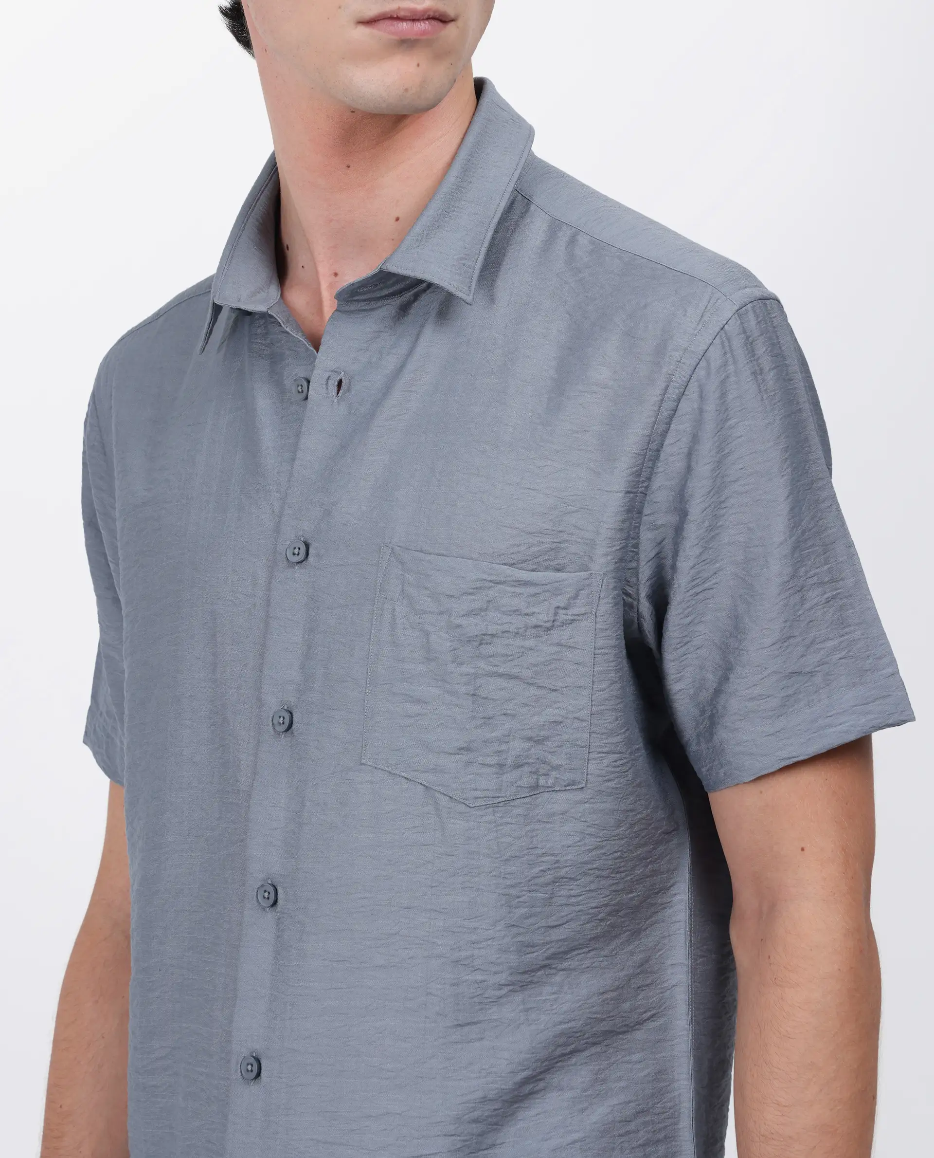 Rare Rabbit Men's Torit Dusky Blue Viscose Blend Plain Regular Fit Half Sleeve Collared Shirt - Image 7