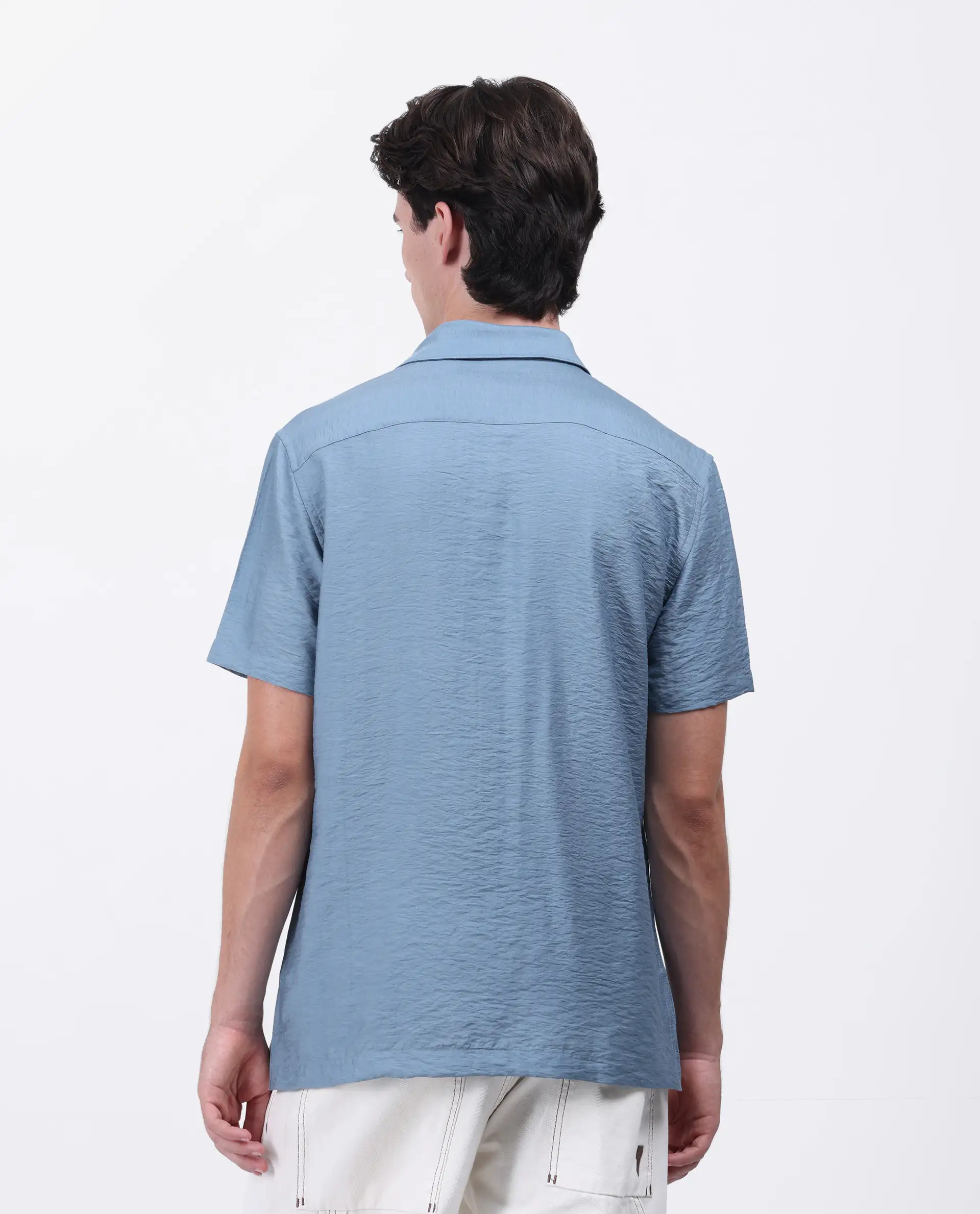 Rare Rabbit Men's Torit Light Blue Viscose Blend Plain Regular Fit Half Sleeve Collared Shirt - Image 8